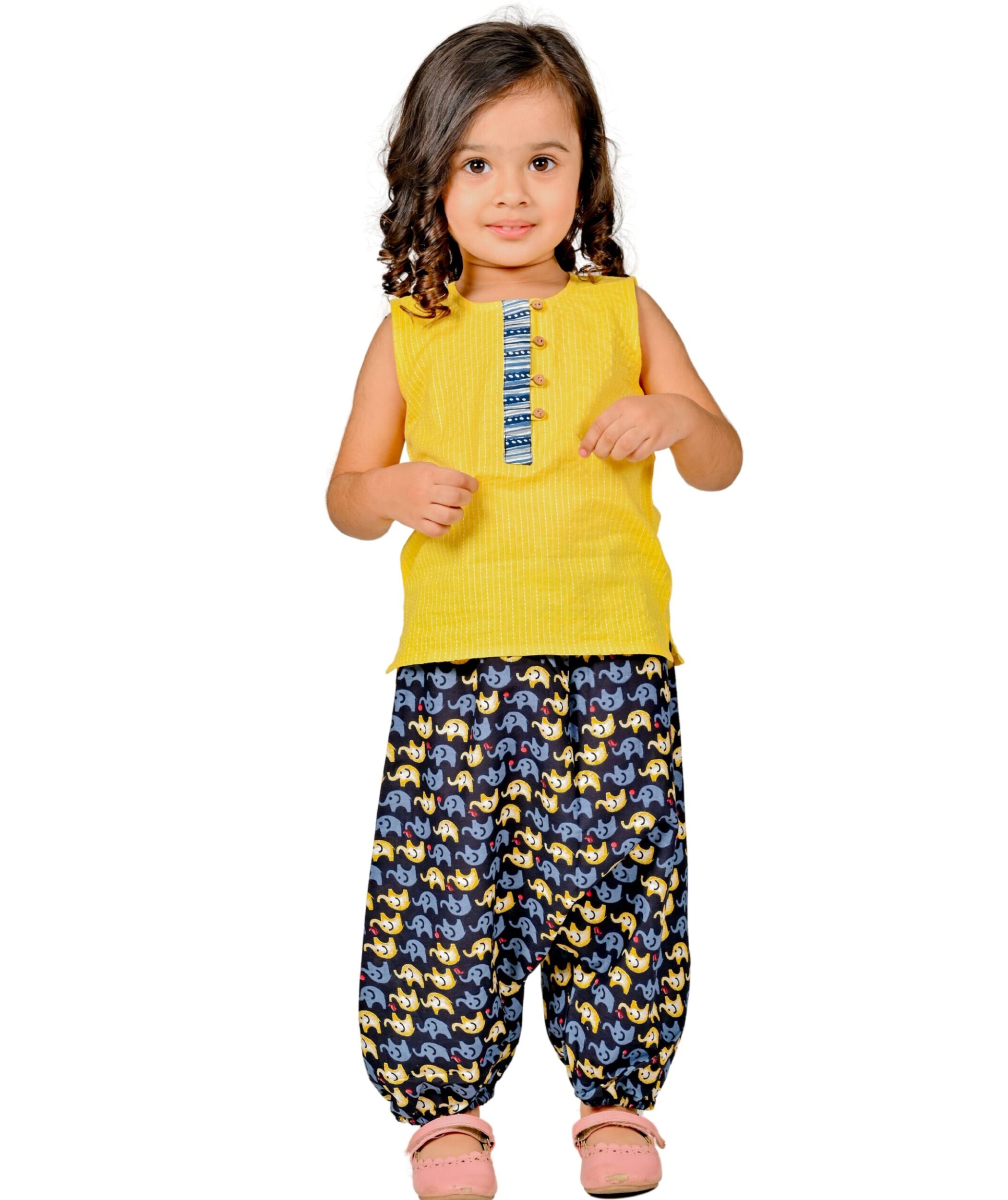 Baby Girls Cotton clothes Top With Pant set yellow black sleeveless dress