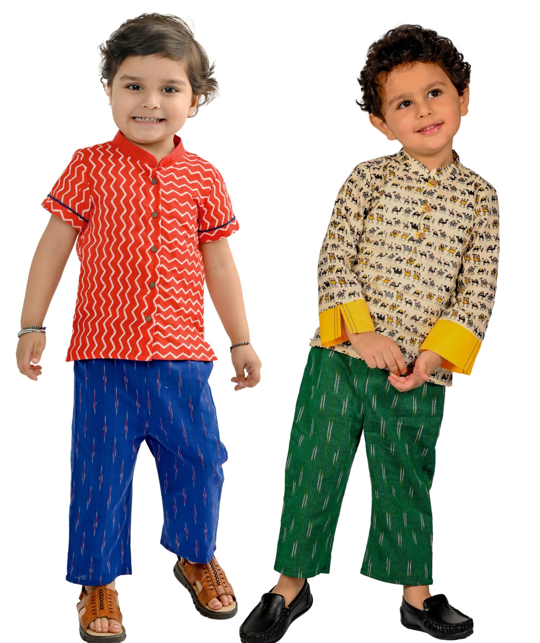 Baby Boys Cotton Shirt With Pant set combo pack red blue beige green