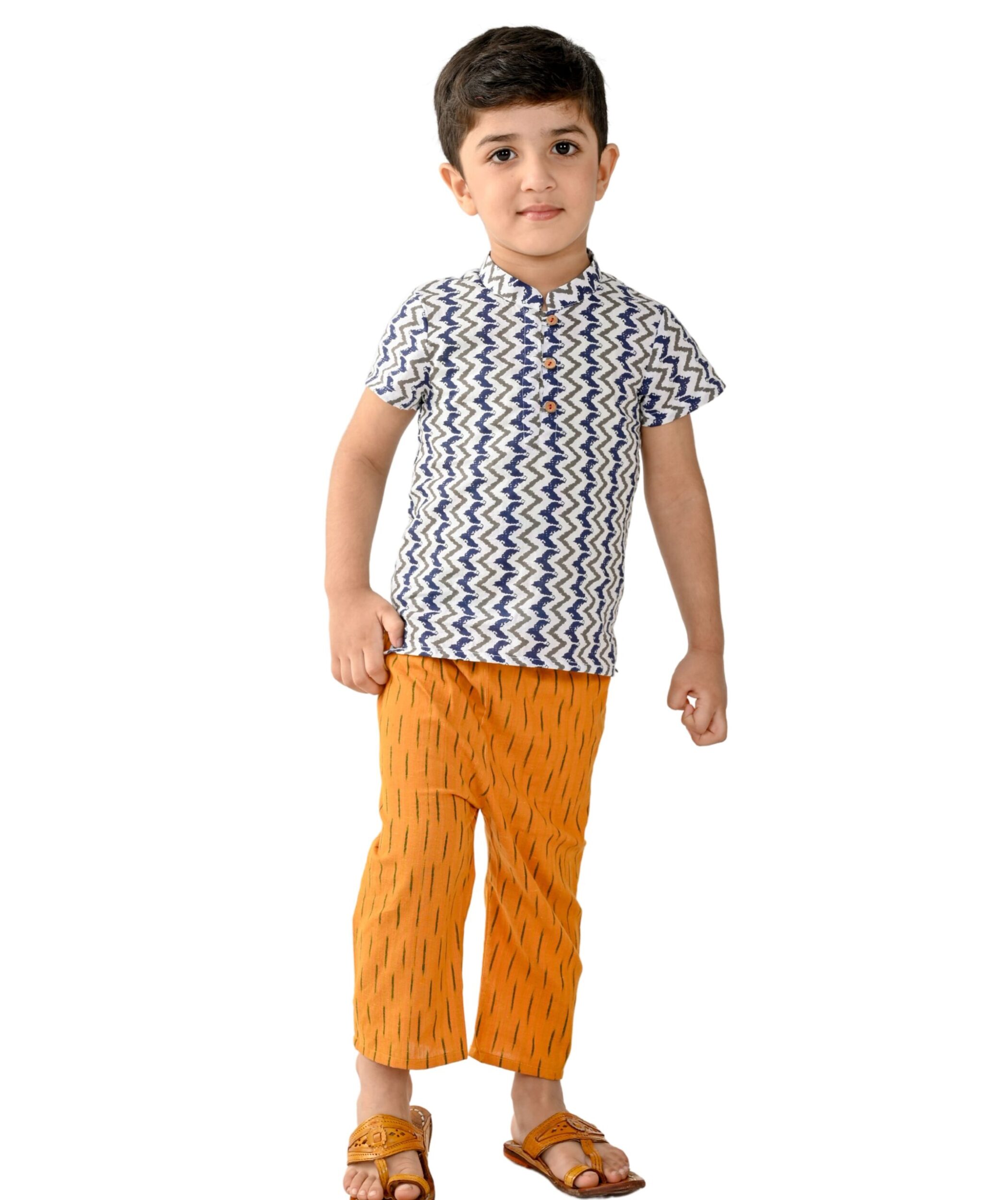 Baby Boys Cotton Shirt With Pant - White & Yellow Clothing Set