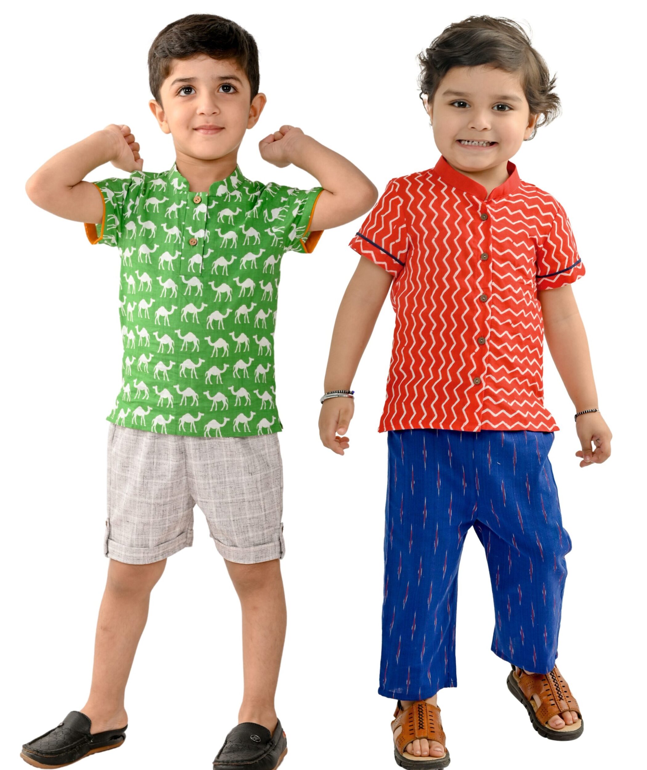Kids Boys Summer Wear Clothes Sets - Green:Grey & Red:Blue