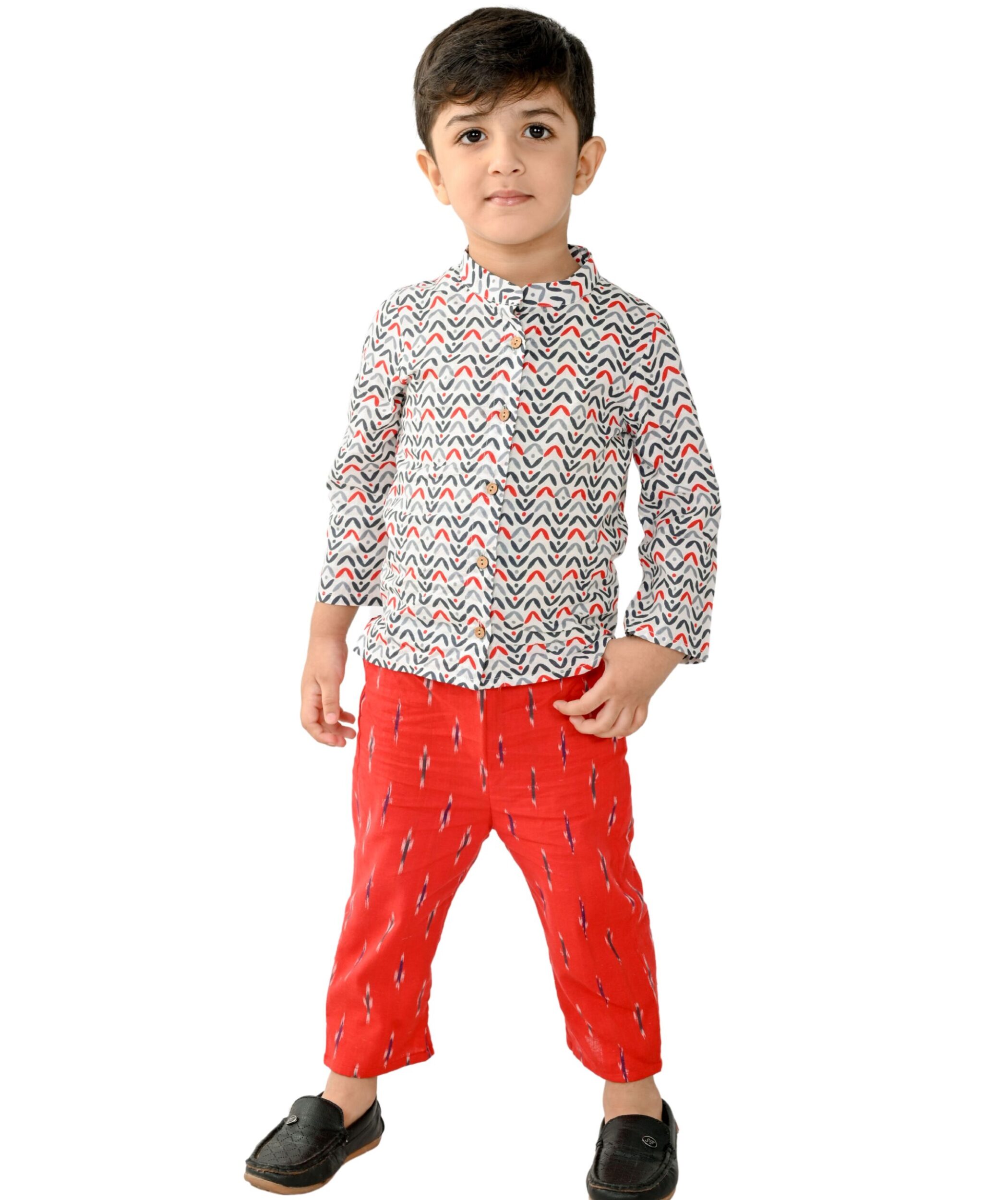 Baby Boys' Dress Cotton Clothes Shirt Pant Set 1-2 Years White Red Full Sleeves Festival Wear Kids Chevron Printed Birthday Party Outfits Tiny Bunnies 2-3 3-4