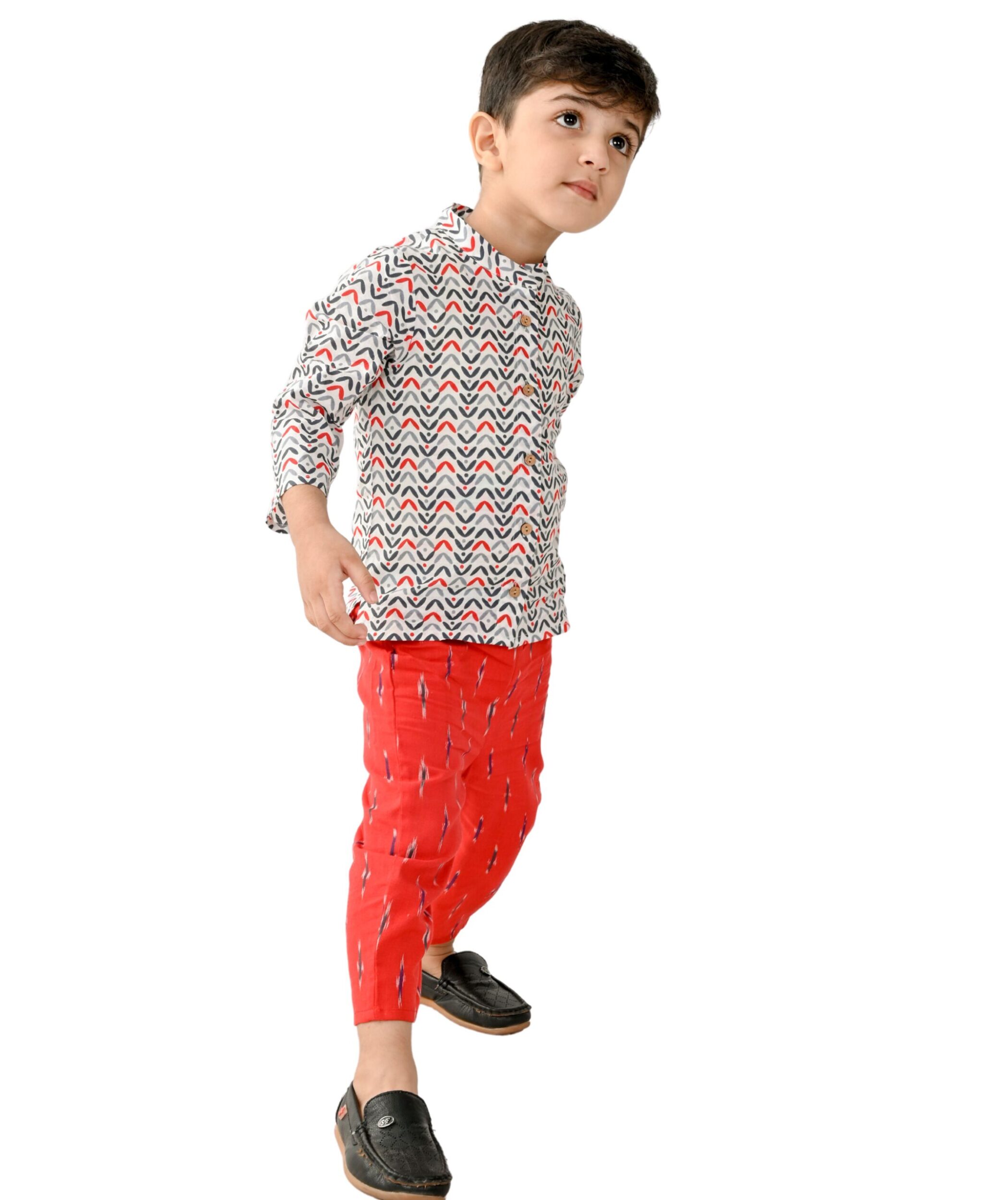 Baby Boys' Dress Cotton Clothes Shirt Pant Set 1-2 Years White Red Full Sleeves Festival Wear Kids Chevron Printed Birthday Party Outfits Tiny Bunnies 2-3 3-4