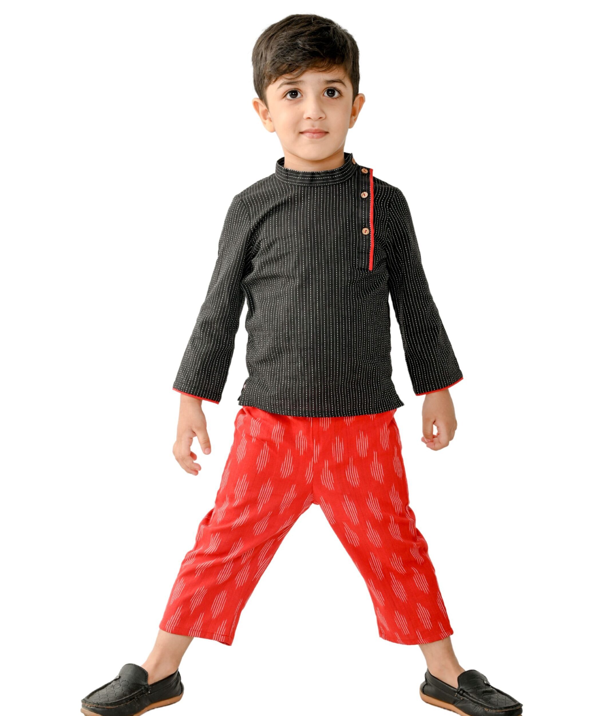Baby Boys' Dresses Cotton Clothes Shirt Pant Set 1-2 Years Black Red Kids Festival Ethnic Wear Children Full Sleeve Birthday Party Outfit Tiny Bunnies 2-3 3-4