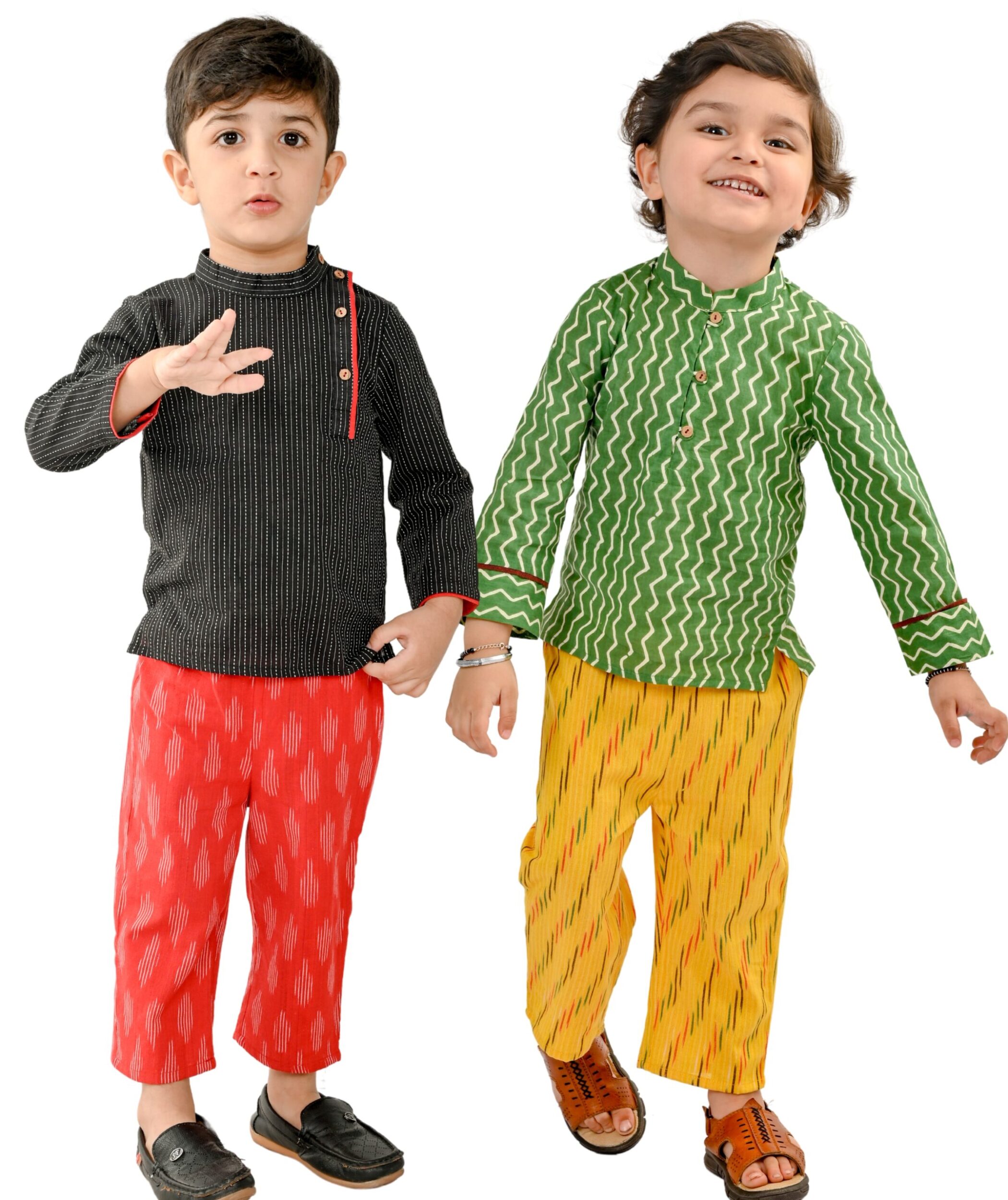 Baby Clothes Boys Festive Party Wear – Black:Red & Green:Yellow