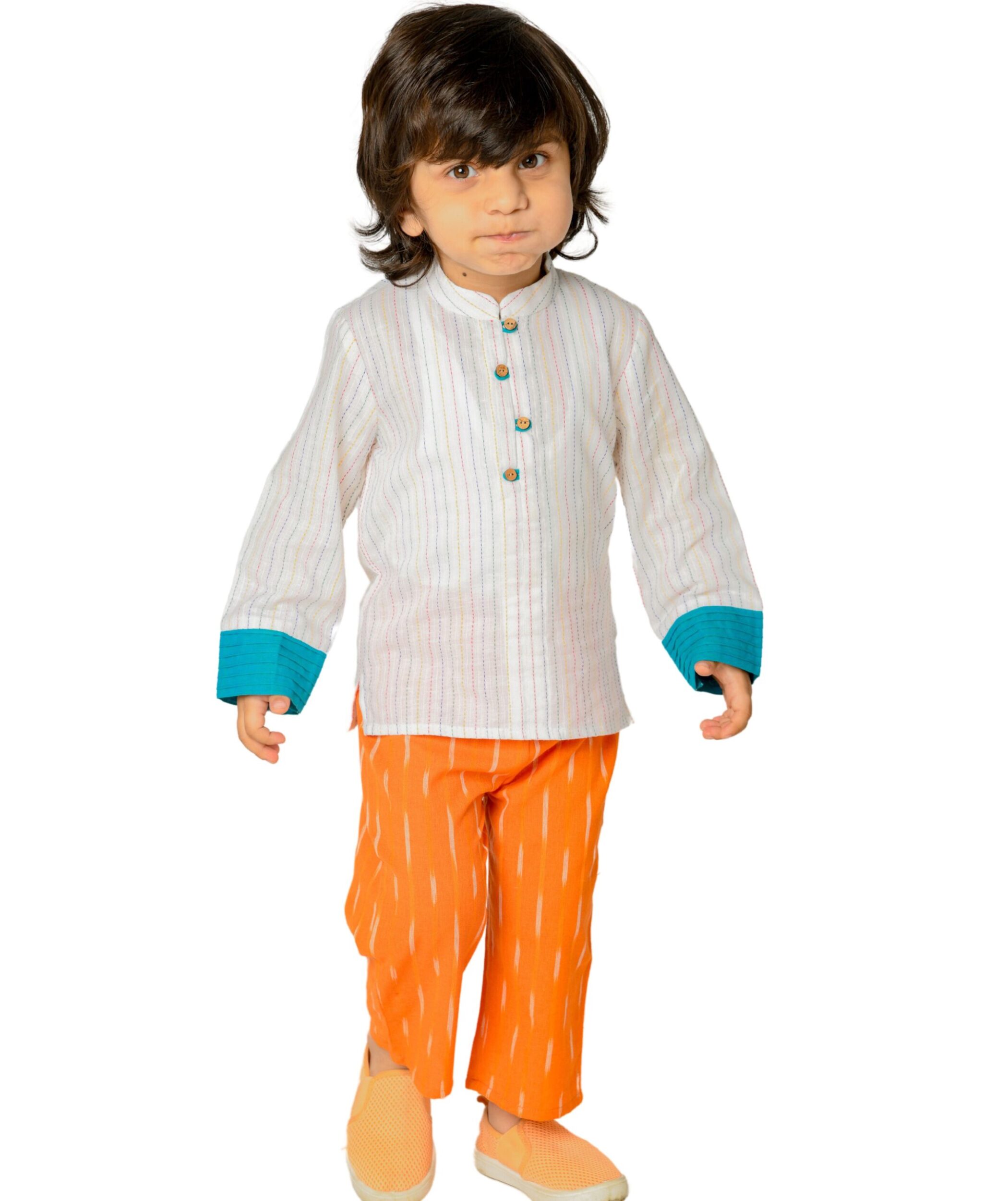 Baby Boy Dress Cotton Clothes Shirt Pant Set 1-2 Years White Orange Kids Full Sleeve Festival Wear Children Striped Birthday Party Outfit Tiny Bunnies 2-3 3-4