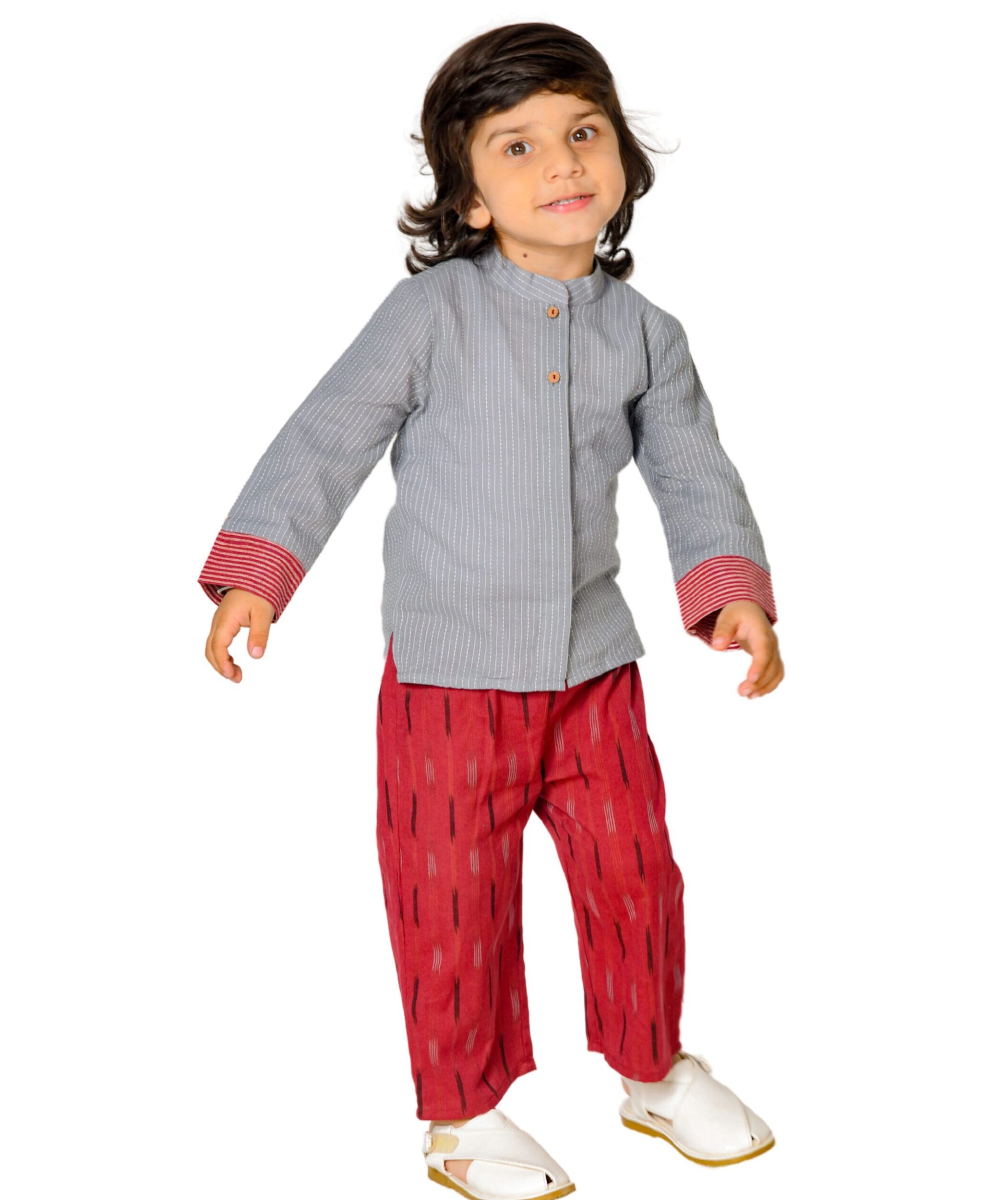 Kids Boy Clothes Full Sleeve Party Wear Shirt Pant - Grey:Maroon