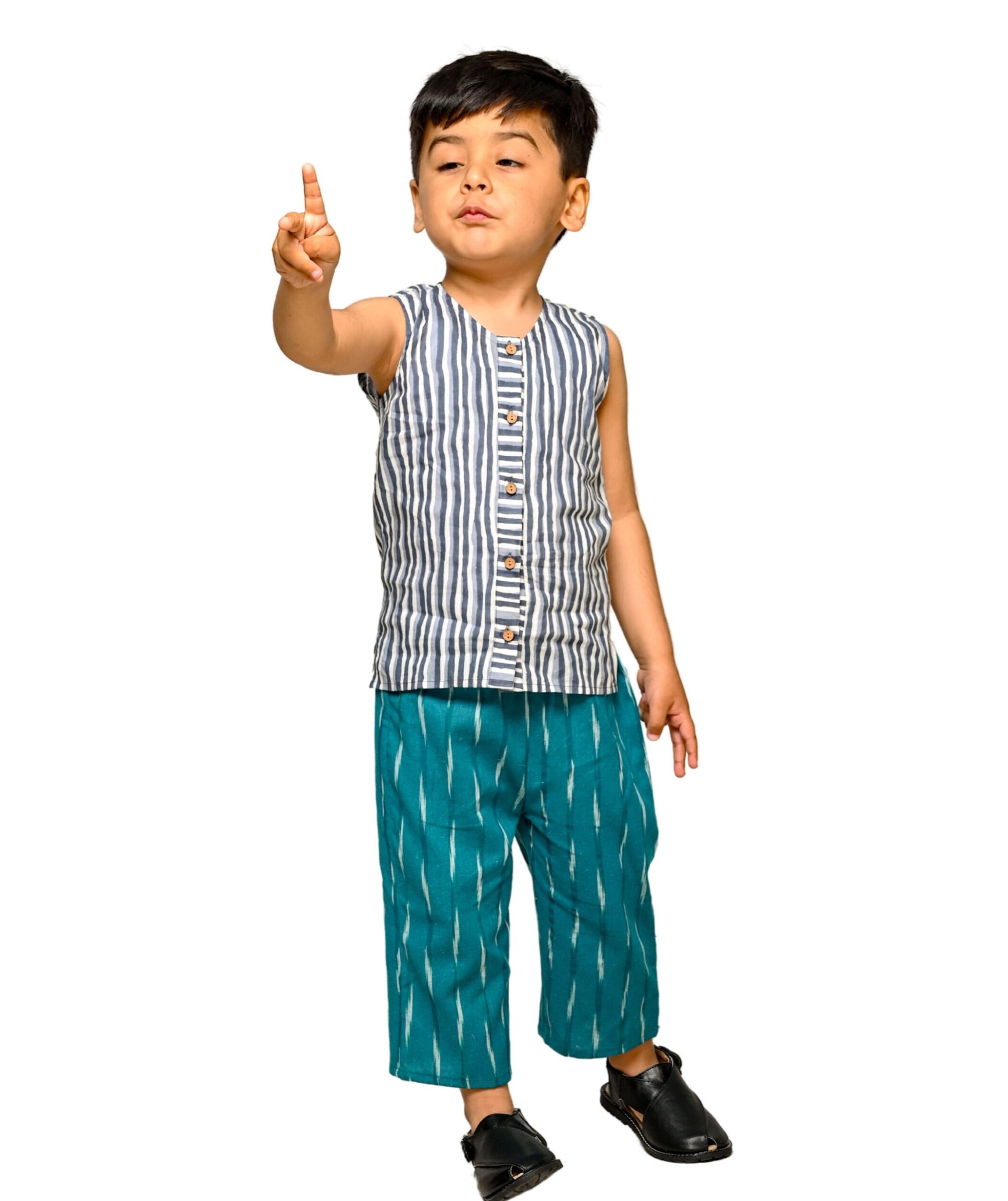 Baby Boy Sleeveless Summer Clothes Shirt Pant Set - Grey:Green