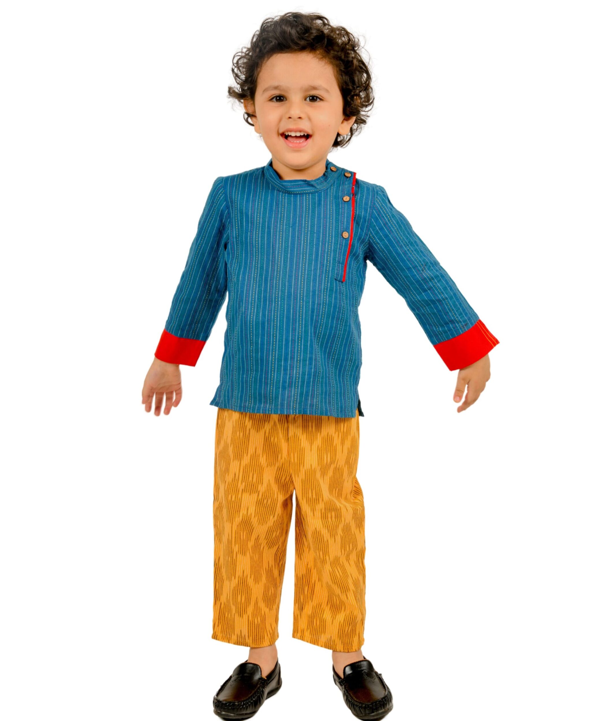 Baby Boys' Festival Clothes Cotton Shirt Pant Set - Blue & Yellow