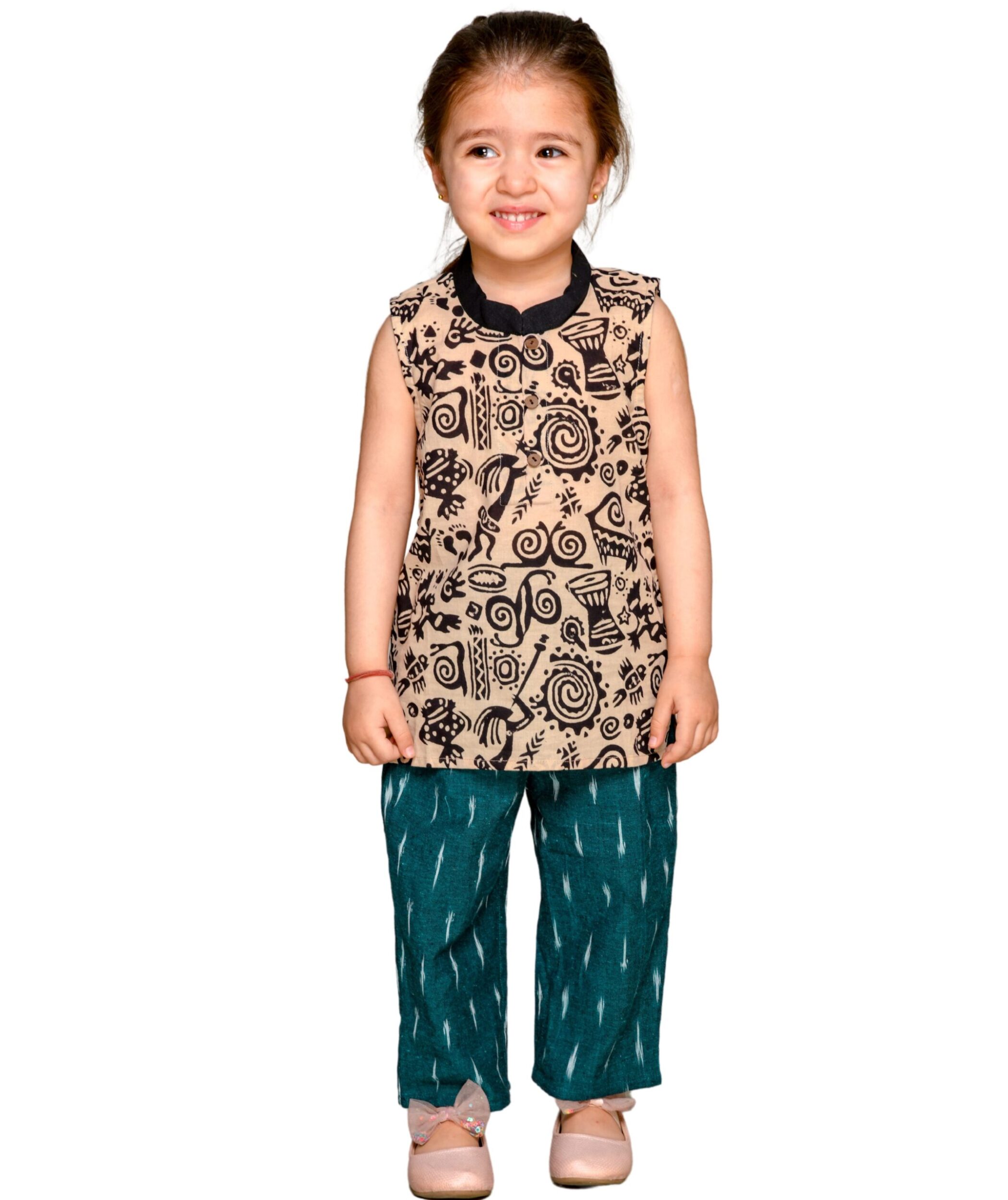Tiny Bunnies Baby Girls' Dresses Cotton Clothes Top Pant Set 1 Year To 4 Years Black Green Kids Sleeveless Printed Summer Wear Children Birthday Party Outfits