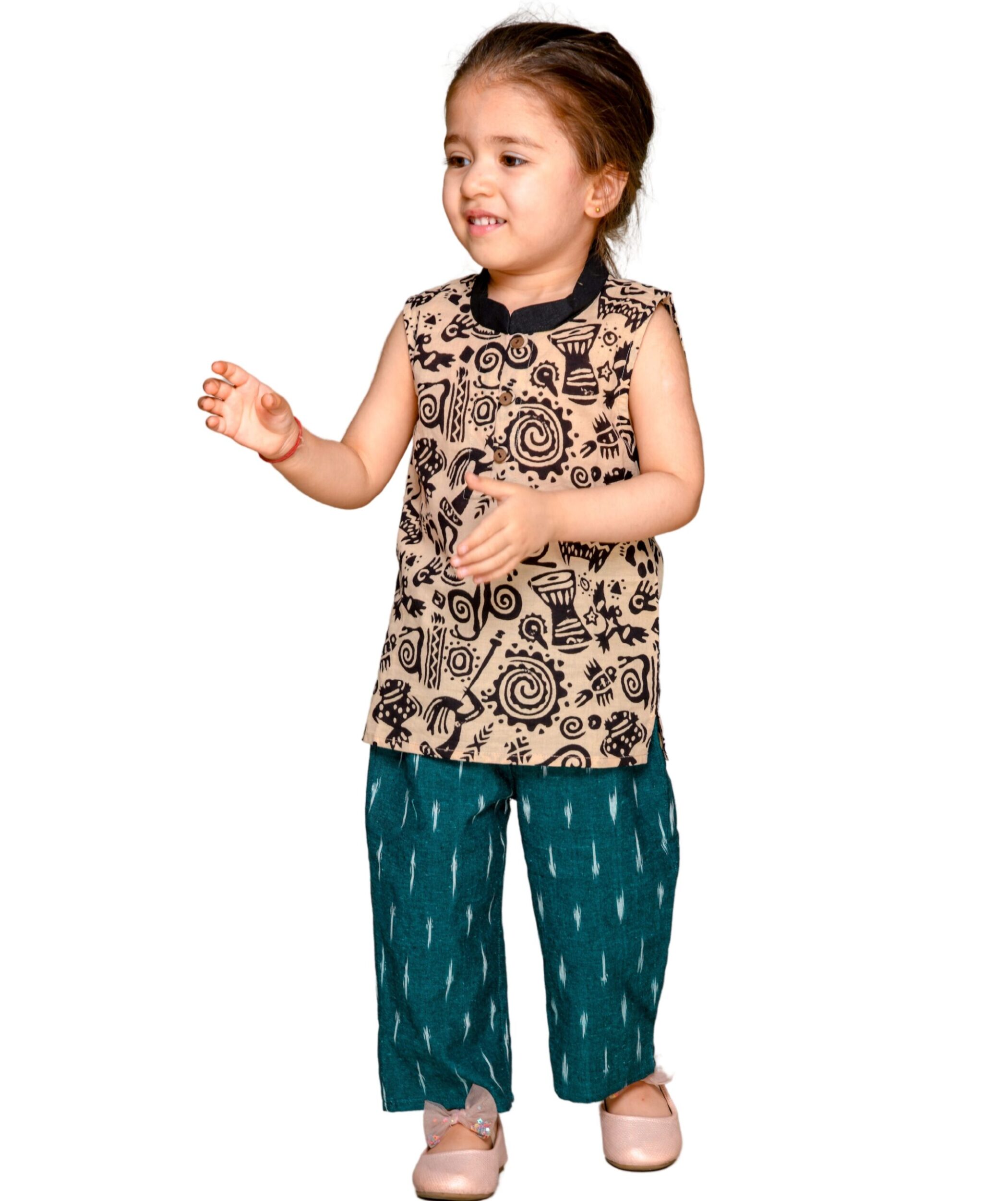 Tiny Bunnies Baby Girls' Dresses Cotton Clothes Top Pant Set 1 Year To 4 Years Black Green Kids Sleeveless Printed Summer Wear Children Birthday Party Outfits