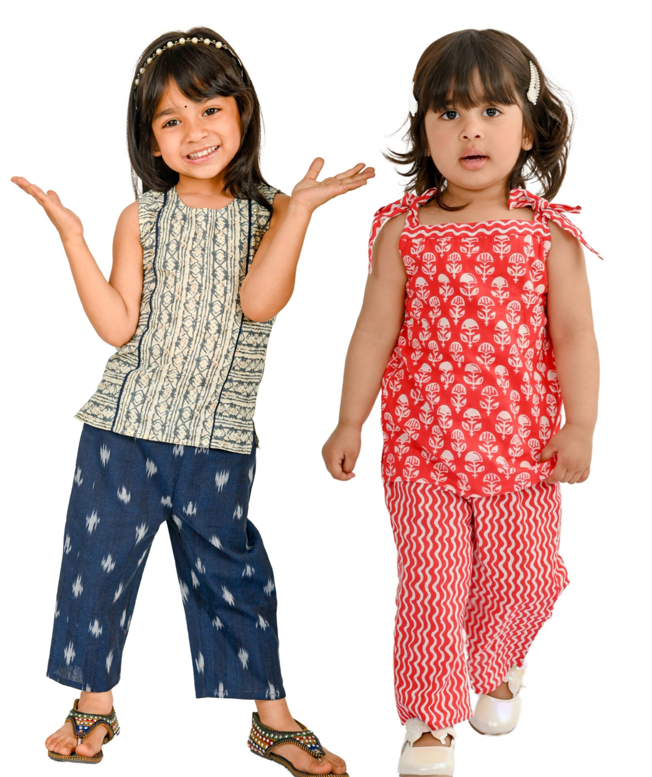 Tiny Bunnies Baby Girls Clothes Cotton Top Pant Set 1 Year To 4 Years Kids Wear Summer Combo Outfits Children Sleeveless Birthday Party Dress White:Blue & White:Red