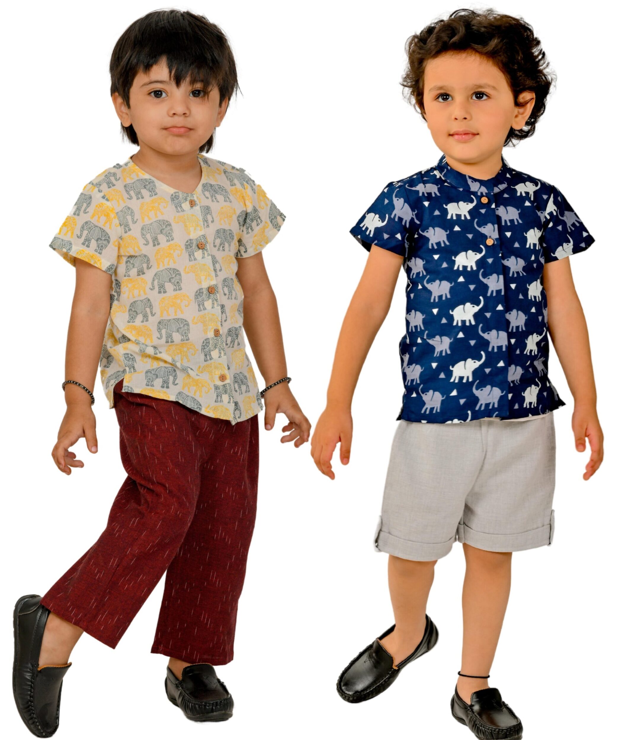 Kids Clothes Boys Summer Wear Set – White:Maroon & Blue:Grey