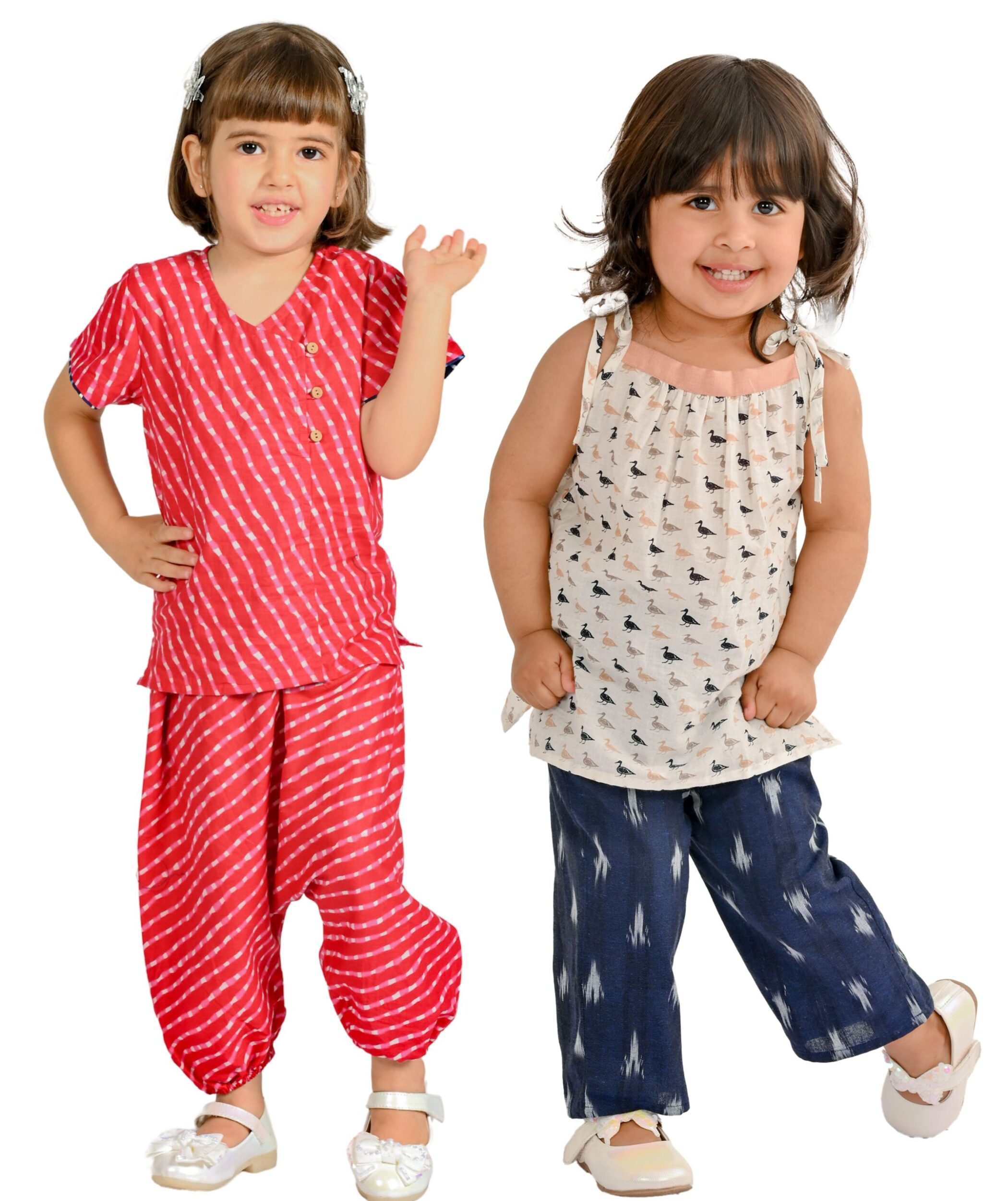 Tiny Bunnies Baby Girl Dresses Cotton Clothes Top Pant Set 1 Year To 4 Years Children Festival Wear Kids Birthday Party Printed Combo Outfits Pink & White:Blue