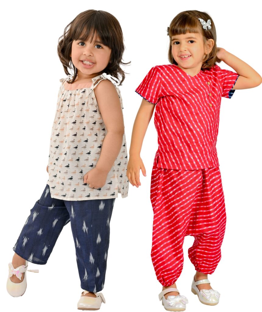 Tiny Bunnies Baby Girl Dresses Cotton Clothes Top Pant Set 1 Year To 4 Years Children Festival Wear Kids Birthday Party Printed Combo Outfits Pink & White:Blue