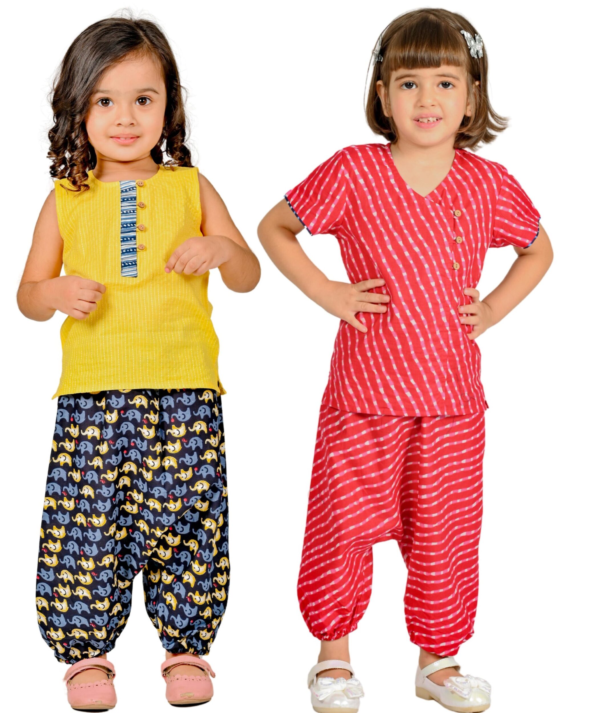 Tiny Bunnies Baby Girls' Dress Cotton Clothes Top Pants Set 1 Year To 4 Years Festival Wear Combos Children Birthday Party Printed Outfits Yellow:Black & Pink