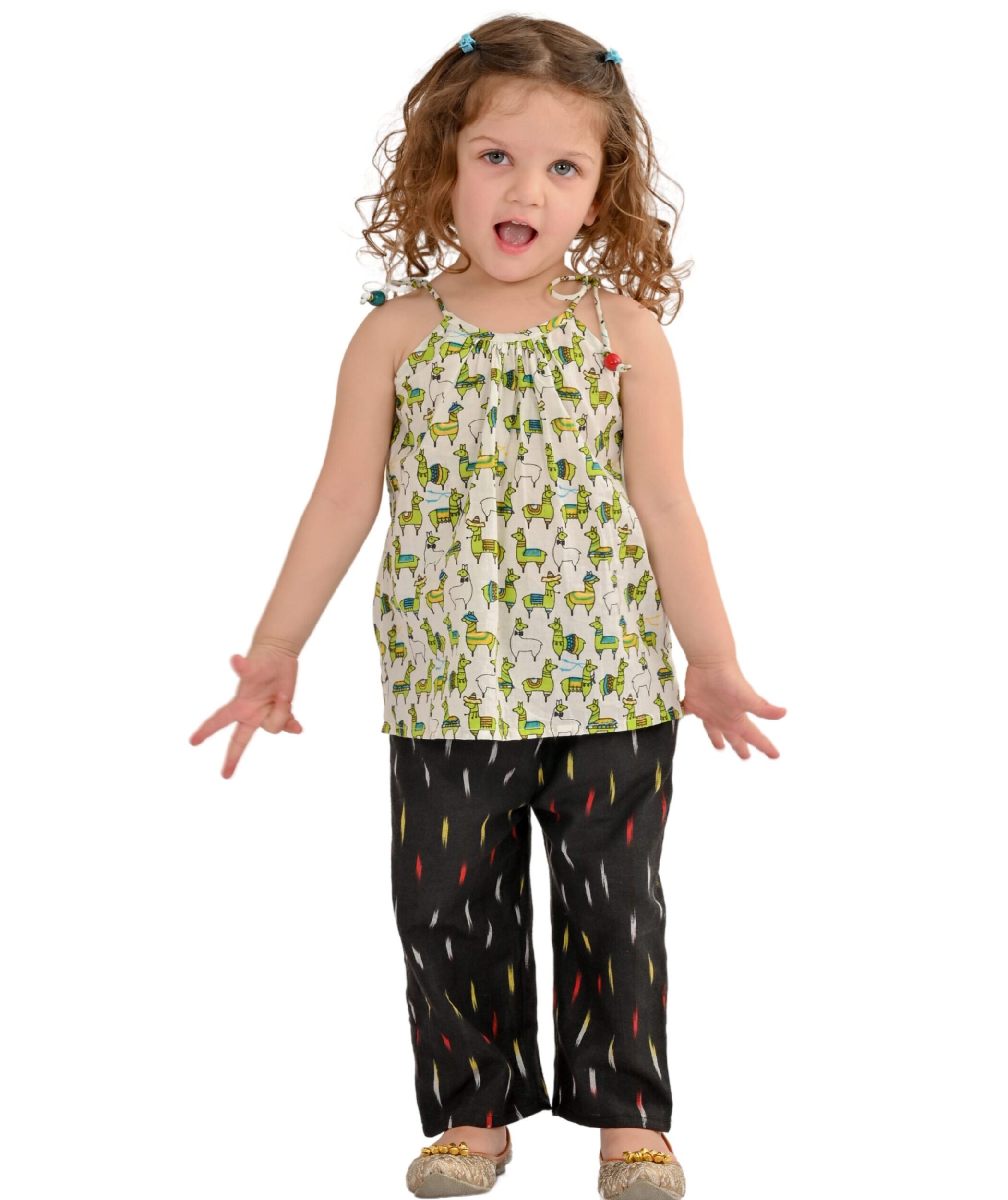 Tiny Bunnies Baby Girl Dress Cotton Clothes Top Pant Set 1 Year  To 4 Years White Black Kids Shoulder Tie Sheep Print Party Outfit Children Ethnic Festival Wear