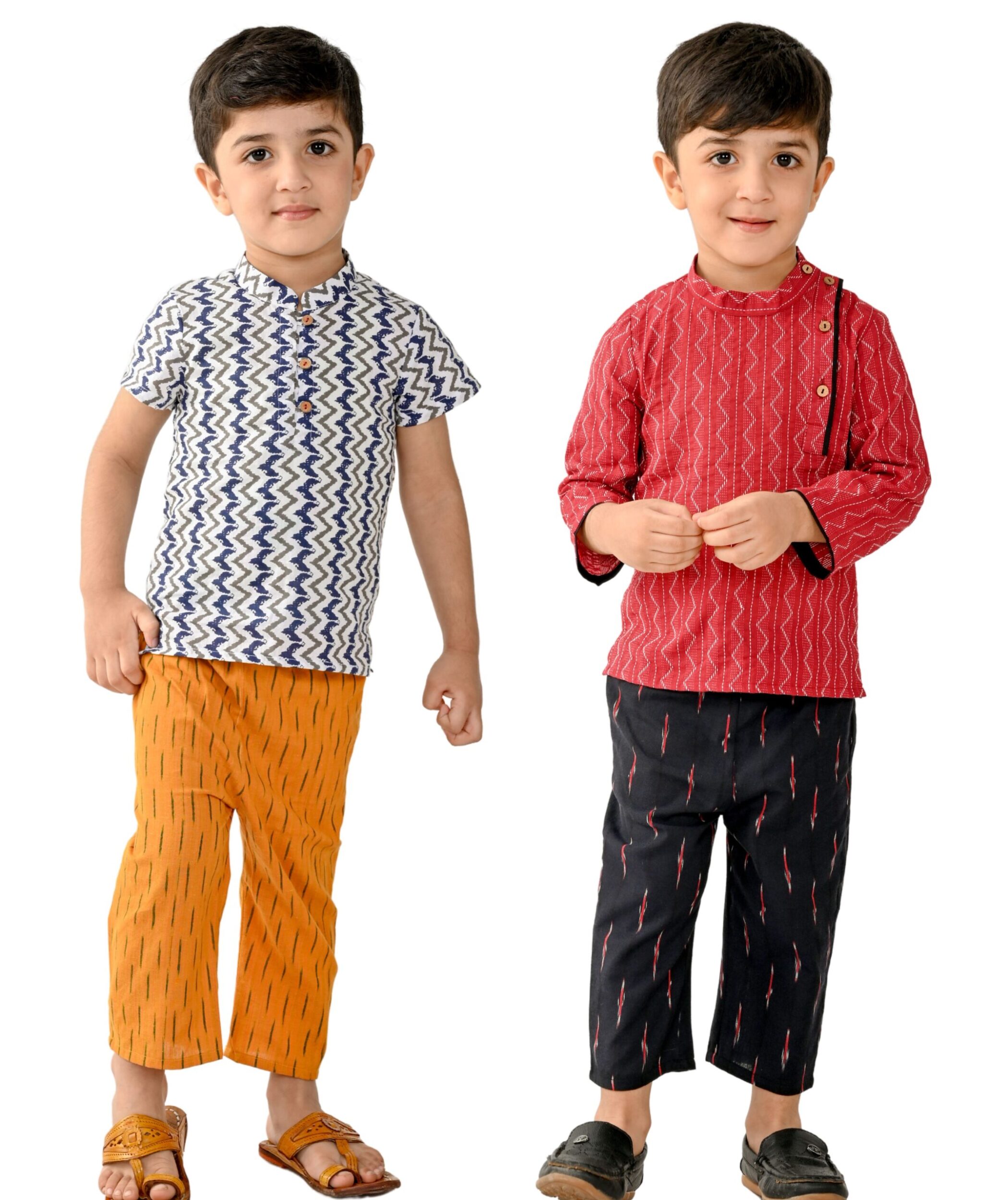 Baby Boy Cotton Dress Party Wear - White:Yellow & Maroon:Black