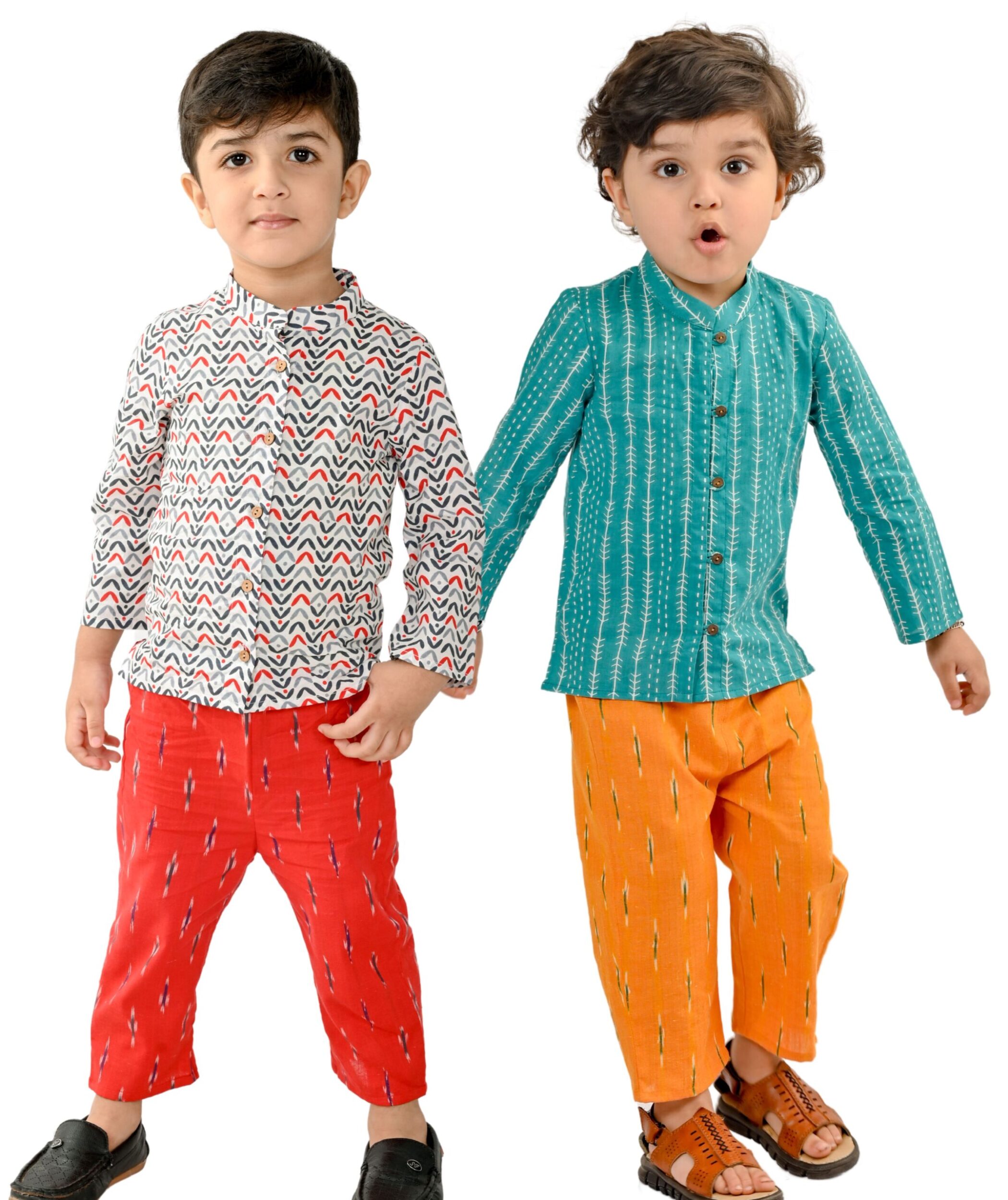Baby Clothes Boy Party Wear Dress Set - White:Red & Green:Yellow