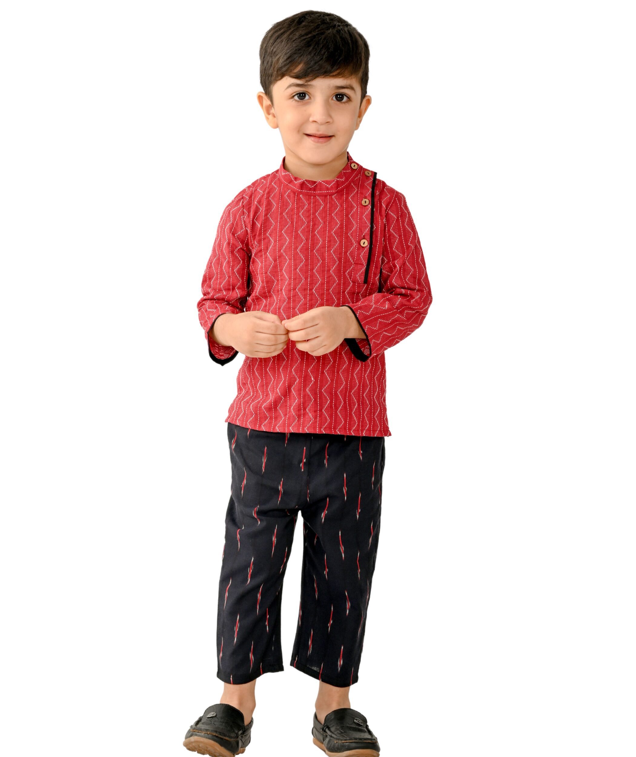 Baby Boys Dress Cotton Clothes Shirt Pant Set 1-2 Years Maroon Black Kids Festival Ethnic Wear Children Full Sleeve Birthday Party Outfit Tiny Bunnies 2-3 3-4