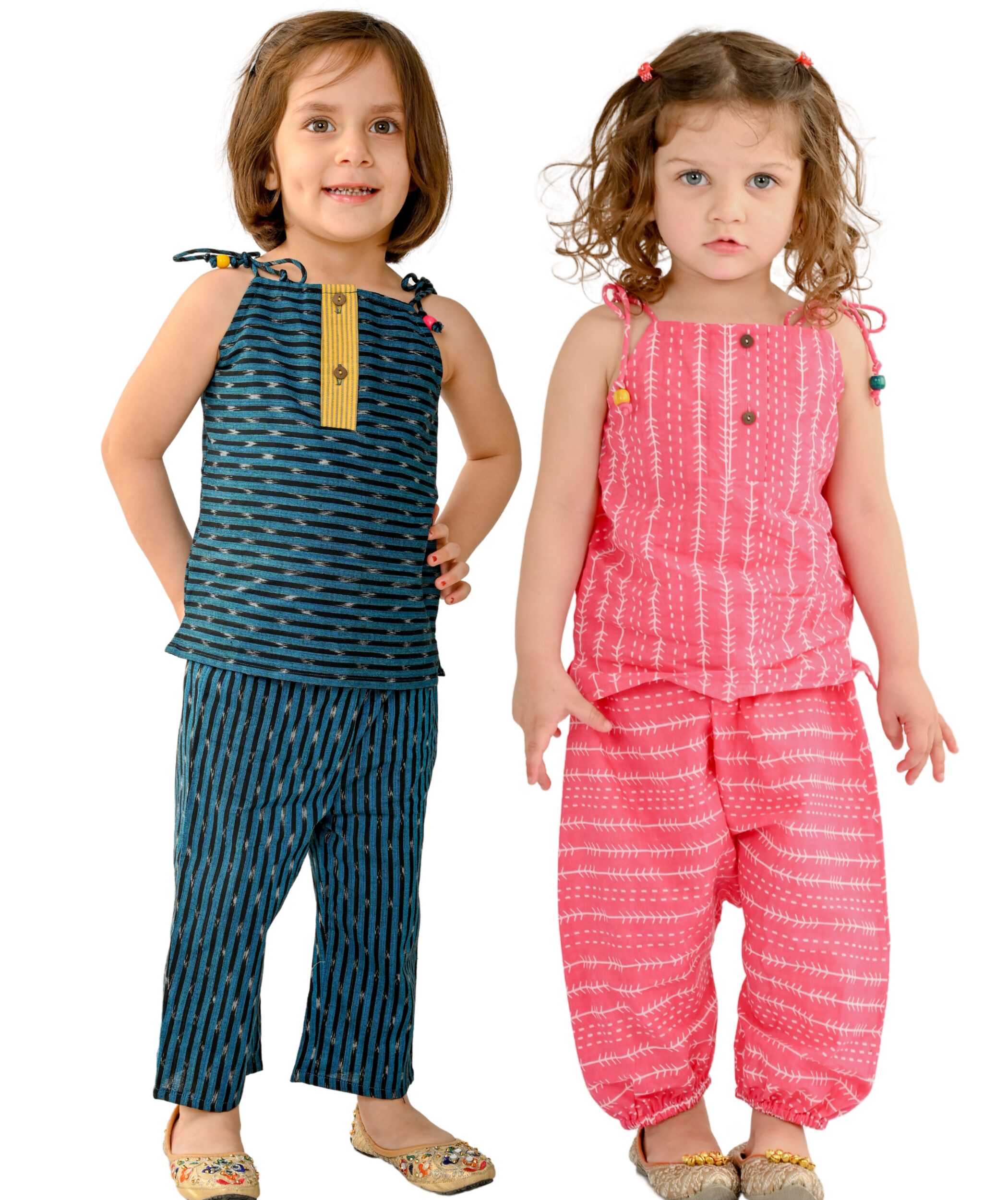 Baby Girls Dress Cotton Clothes Top Pant Set 1-2 Years Kid Summer Wear Children Shoulder Tie Sleeveless Birthday Party Outfit Blue & Pink Tiny Bunnies 2-3 3-4