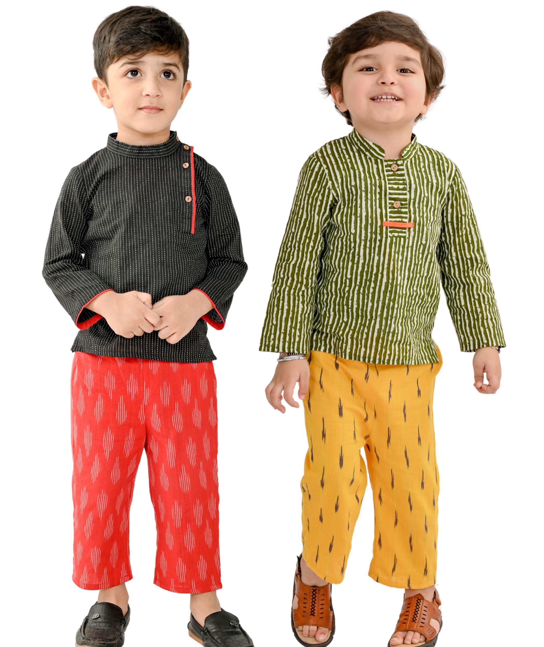 Baby Boys Dresses Cotton Clothes Shirt Pant Set 1-2 Years Birthday Party Outfits Kids Full Sleeves Festival Wear Black:Red & Green:Yellow Tiny Bunnies 2-33-4