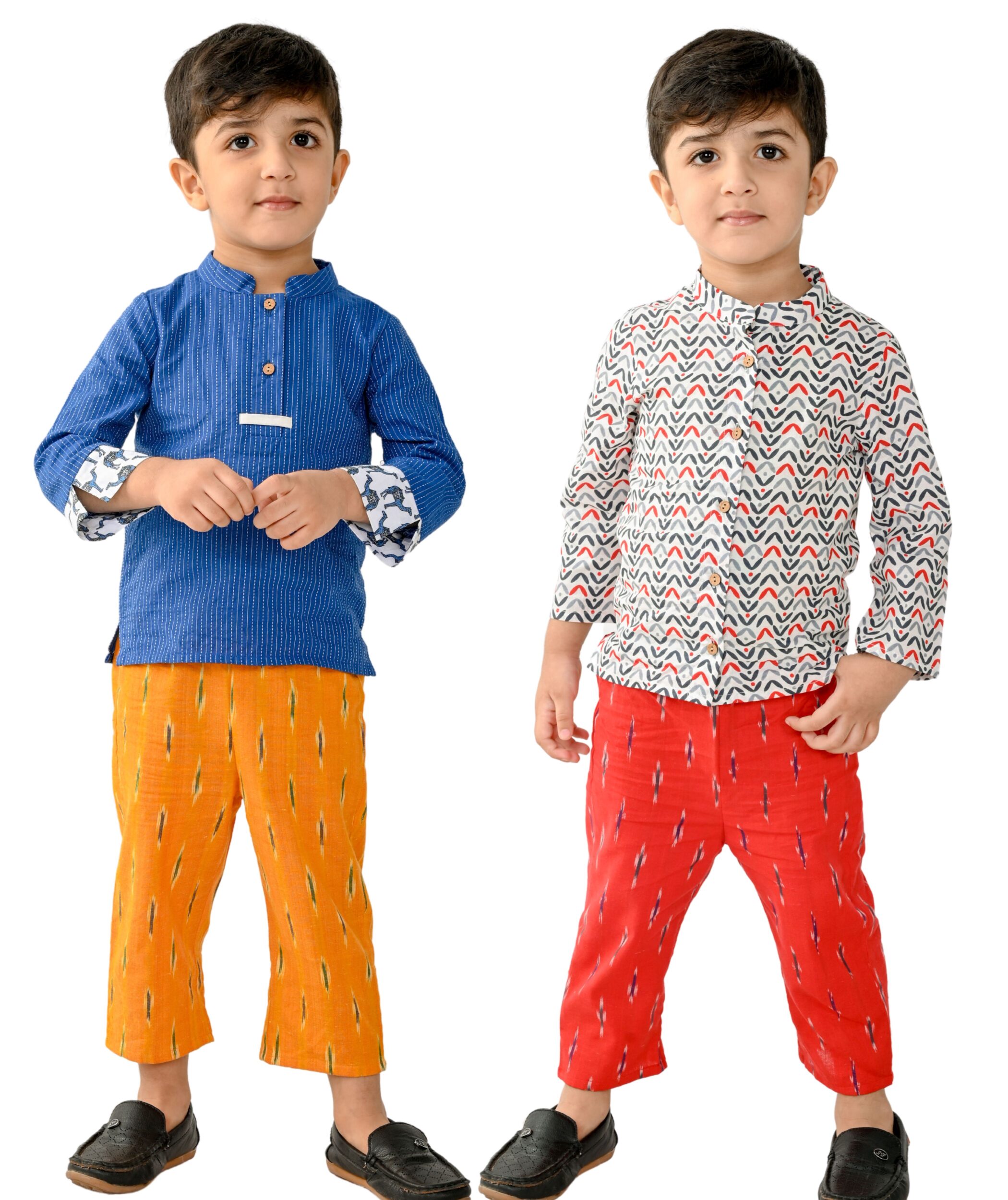 Baby Boy Dress Cotton Clothes Shirt Pant Set 1-2 Years Birthday Party Outfit Kids Full Sleeve Festival Wear Combo Blue:Yellow & White:Red Tiny Bunnies 2-3 3-4