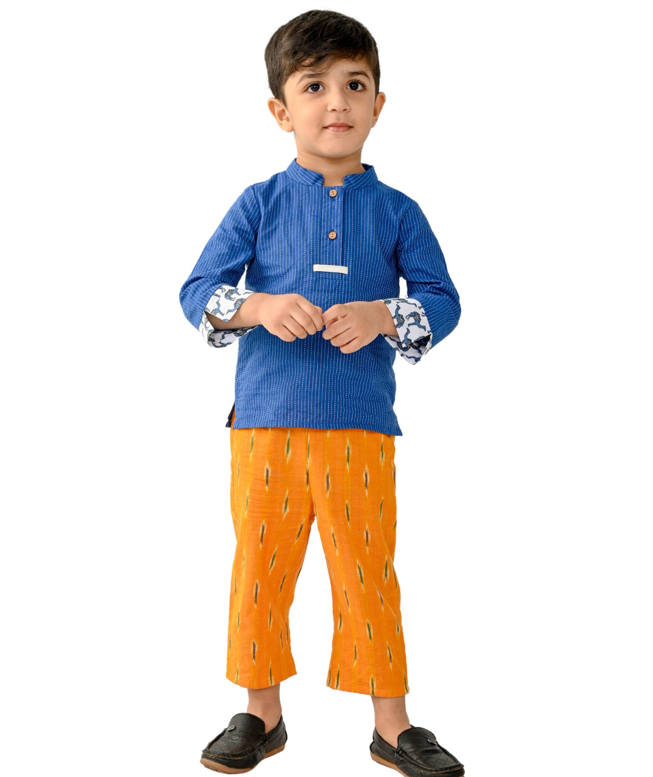 Baby Boys' Dresses Cotton Clothes Shirt Pant Set 1-2 Years Blue Yellow Full Sleeves Festival Ethnic Wear Children Birthday Party Outfits Tiny Bunnies 2-3 3-4