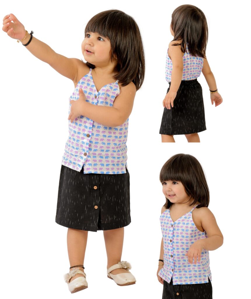 Tiny Bunnies Baby Girls Dress Cotton Clothes Top Skirt Set 1 -2 Years White Black Children Festival Style Wear Kids Sleeveless Biirthday Party Outfits 2-3 3-4