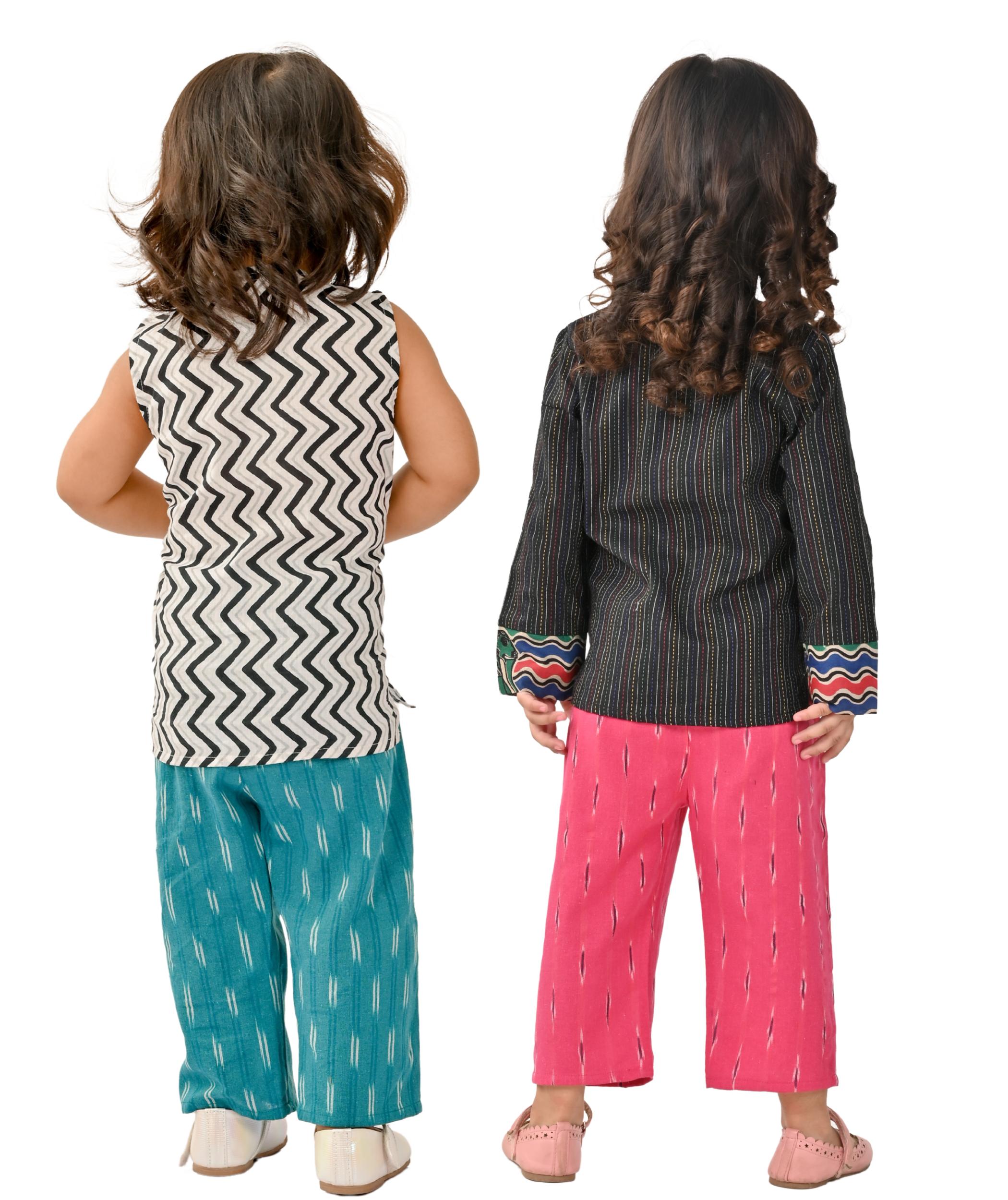 Tiny Bunnies Baby Girls' Dresses Cotton Clothes Top Pant Set 1-2 2-3 3-4 Years Kids Summer Wear Children Birthday Party Printed Outfit White:Blue & Pink:Black 1 To 4 Years Combo Pack Of 2