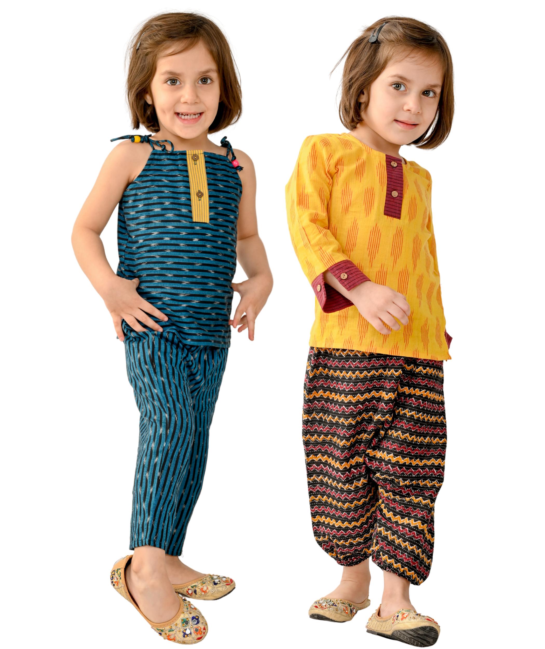 Baby Girls Dresses Cotton Clothes Top Pant Set 1-2 Year Kids Summer Wear With Sleeves Children Birthday Party Outfit Blue & Yellow:Maroon Tiny Bunnies 2-3 3-4