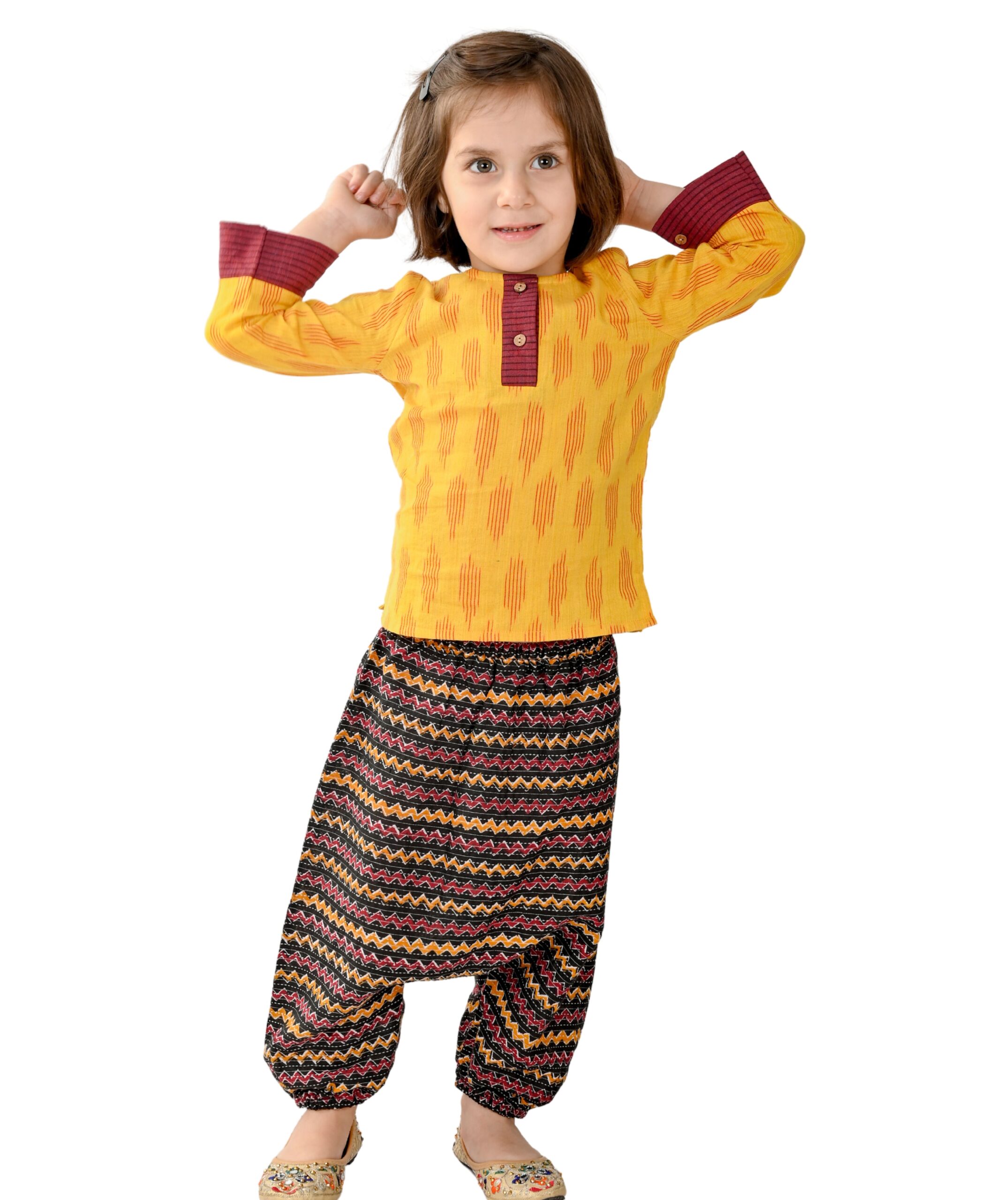 Baby Girl Party Clothes Kids Cotton Dress Set - Yellow:Maroon