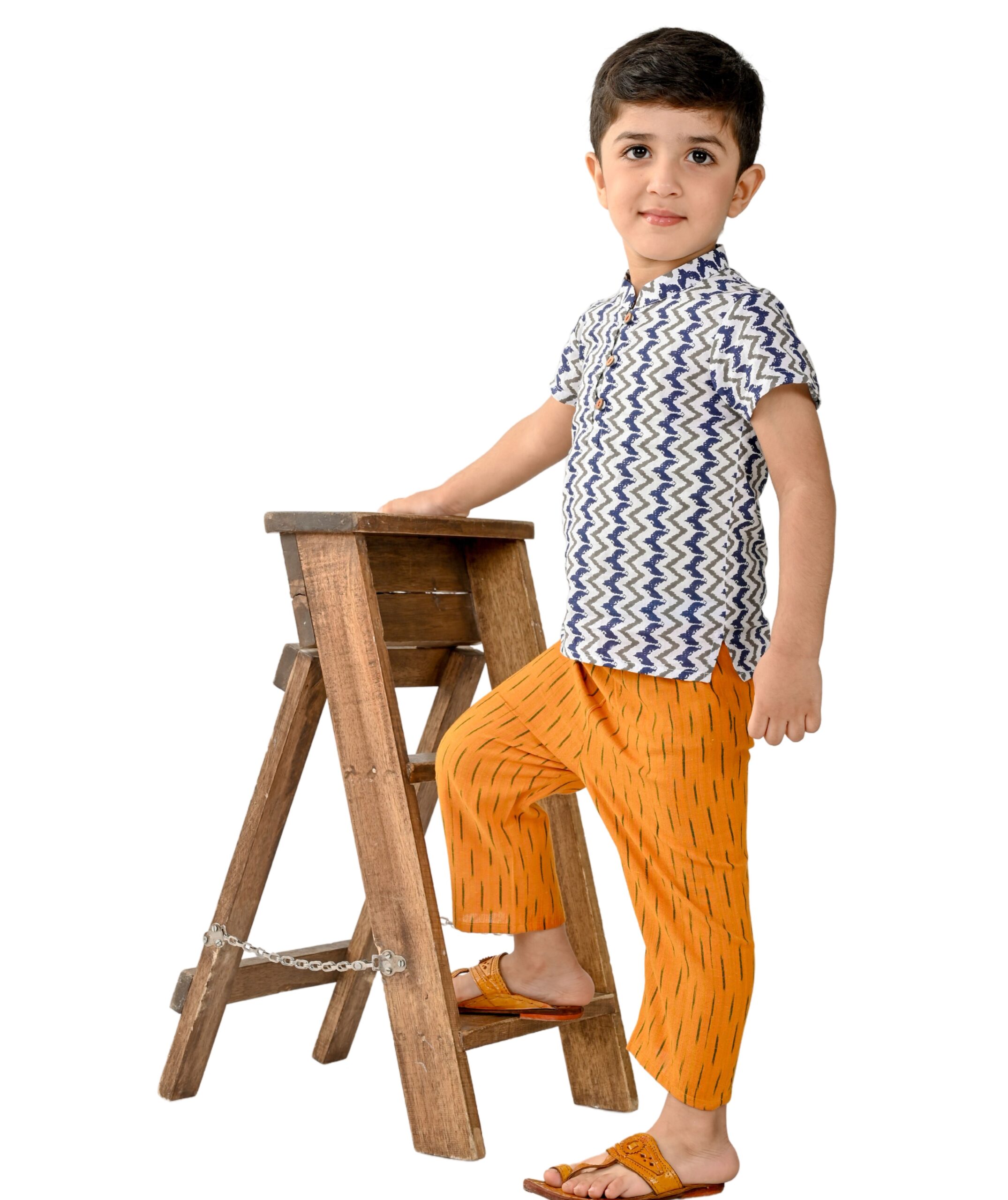 Baby Boys Cotton Shirt With Pant - White & Yellow Clothing Set