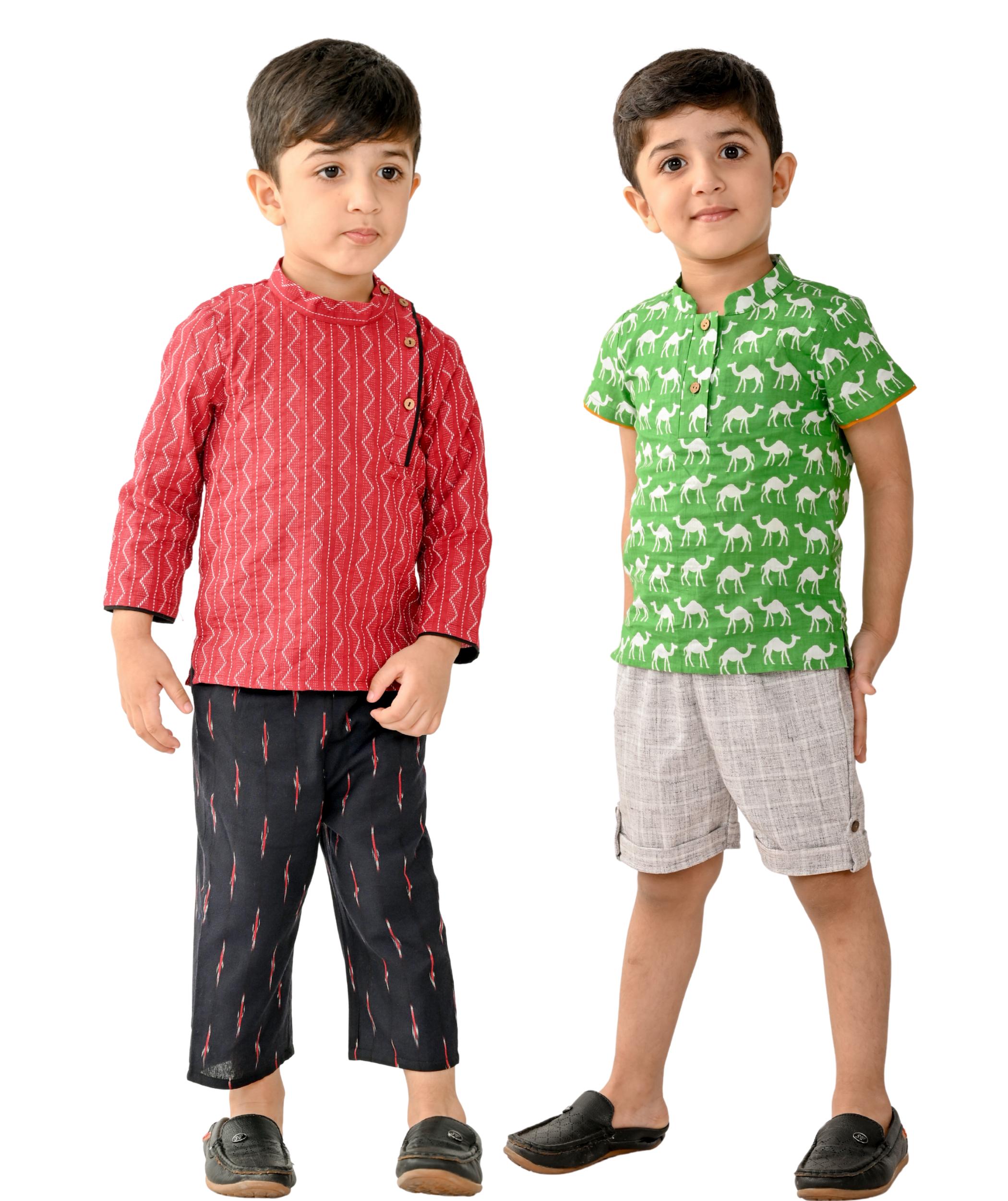 Party Wear Dresses For Baby Boys - Maroon:Black & Green:Grey 1 To 4 Years Combo Pack Of 2