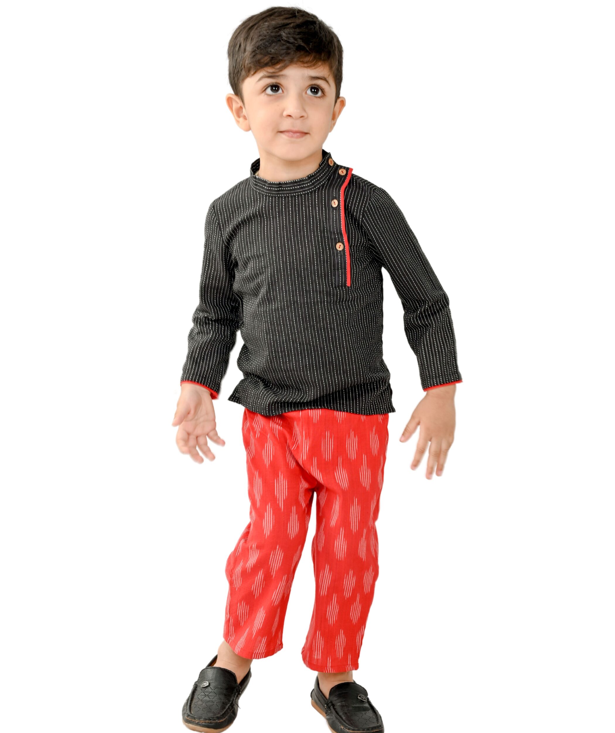 Baby Boys' Dresses Cotton Clothes Shirt Pant Set 1-2 Years Black Red Kids Festival Ethnic Wear Children Full Sleeve Birthday Party Outfit Tiny Bunnies 2-3 3-4