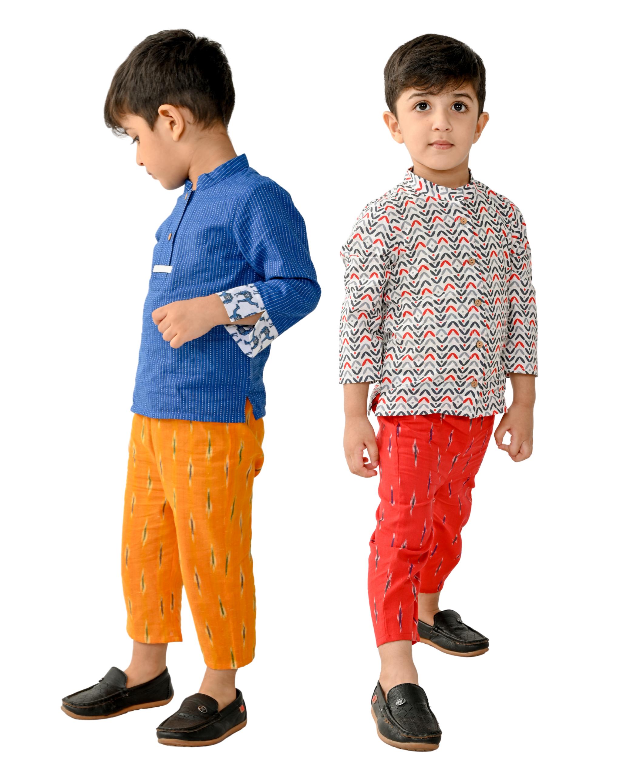 Baby Boy Dress Cotton Clothes Shirt Pant Set 1-2 Years Birthday Party Outfit Kids Full Sleeve Festival Wear Combo Blue:Yellow & White:Red Tiny Bunnies 2-3 3-4