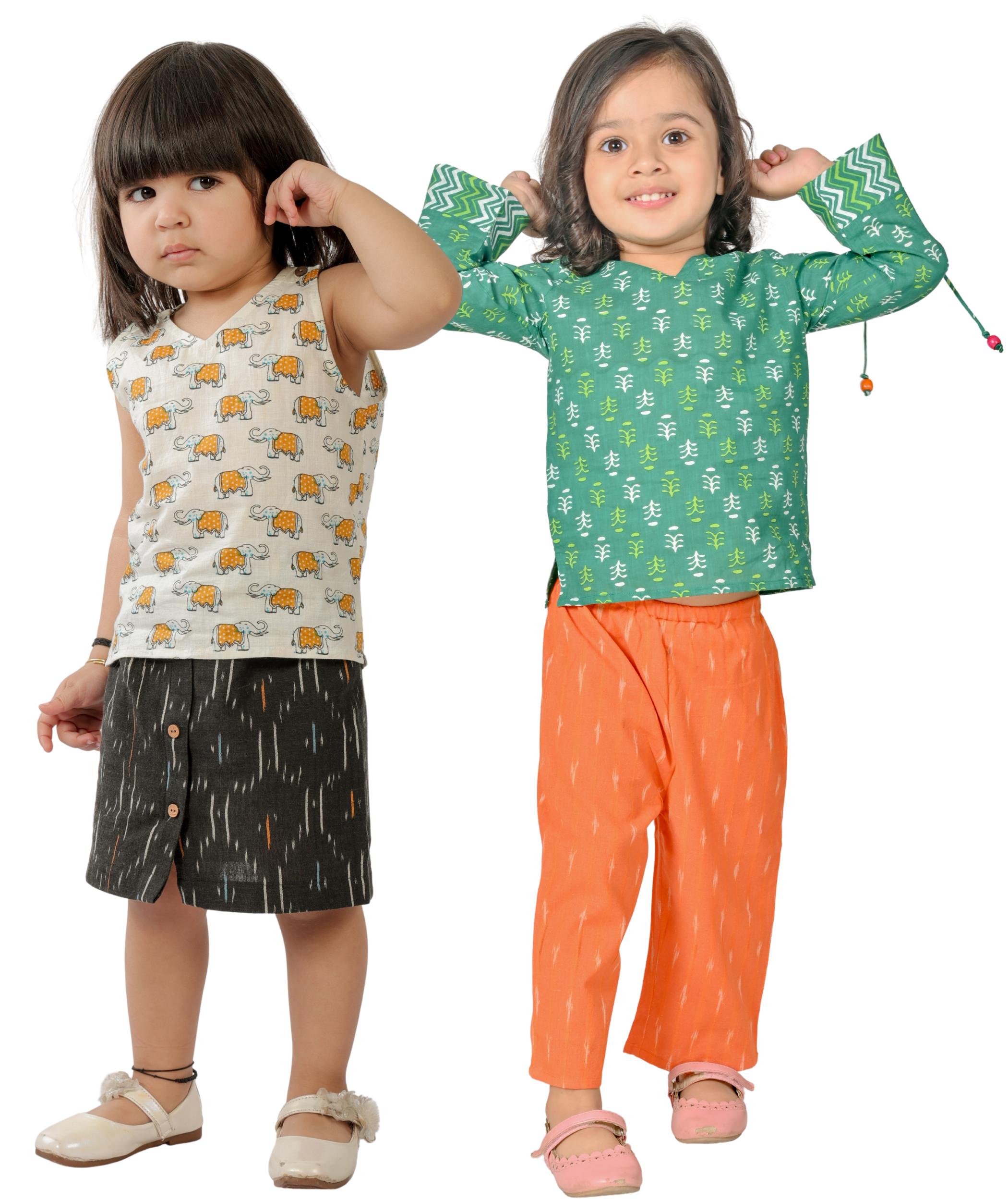 Baby Girls' Dresses Cotton Clothes Kids Top Pant Skirt Set 1-2 Years Children Party Outfits Infant Summer Wear White:Black & Green:Orange Tiny Bunnies 2-3 3-4