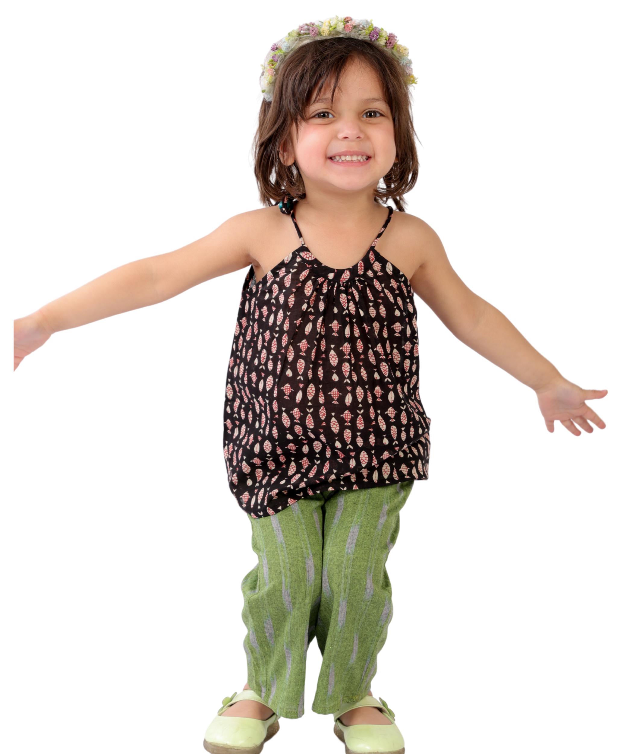 Baby Girl Dress Cotton Clothes Top Pant Set 1 To 4 Year Black Green Children Sleeveles Shoulder Tie Summer Wear Kid Birthday Party Outfit Tiny Bunnies 1-2 2-3 3-4