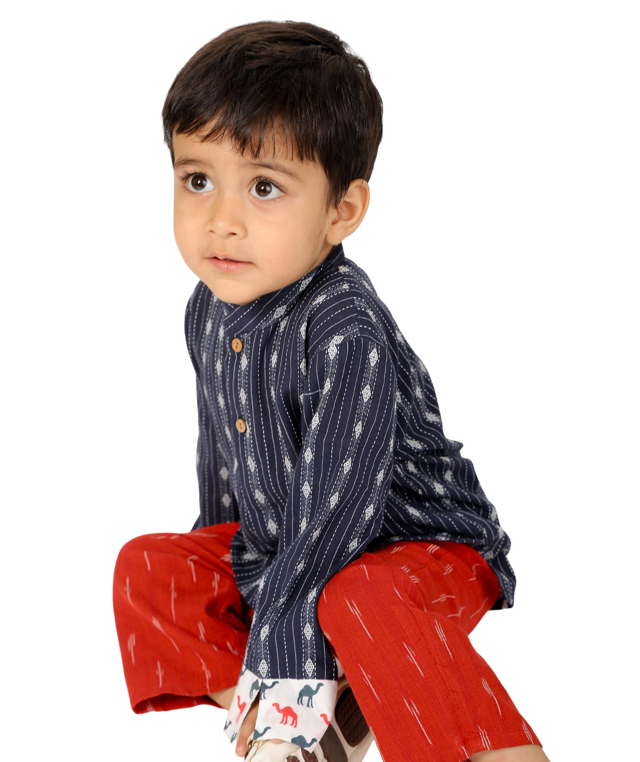 Tiny Bunnies Baby Boys Dresses Cotton Clothes Shirt Pant Set 1 -2 Years Children Blue Red Full Sleeves Birthday Party Outfit Kids Festival Ethnic Wear 2-3 3-4