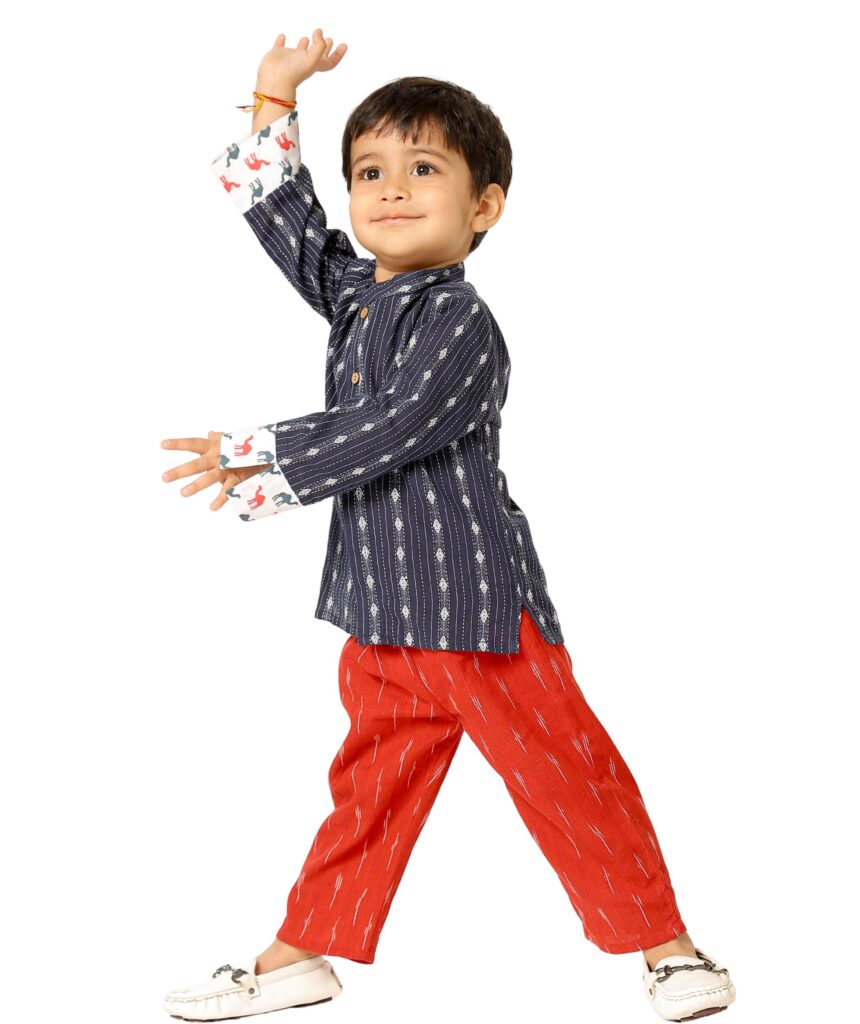 Tiny Bunnies Baby Boys Dresses Cotton Clothes Shirt Pant Set 1 -2 Years Children Blue Red Full Sleeves Birthday Party Outfit Kids Festival Ethnic Wear 2-3 3-4