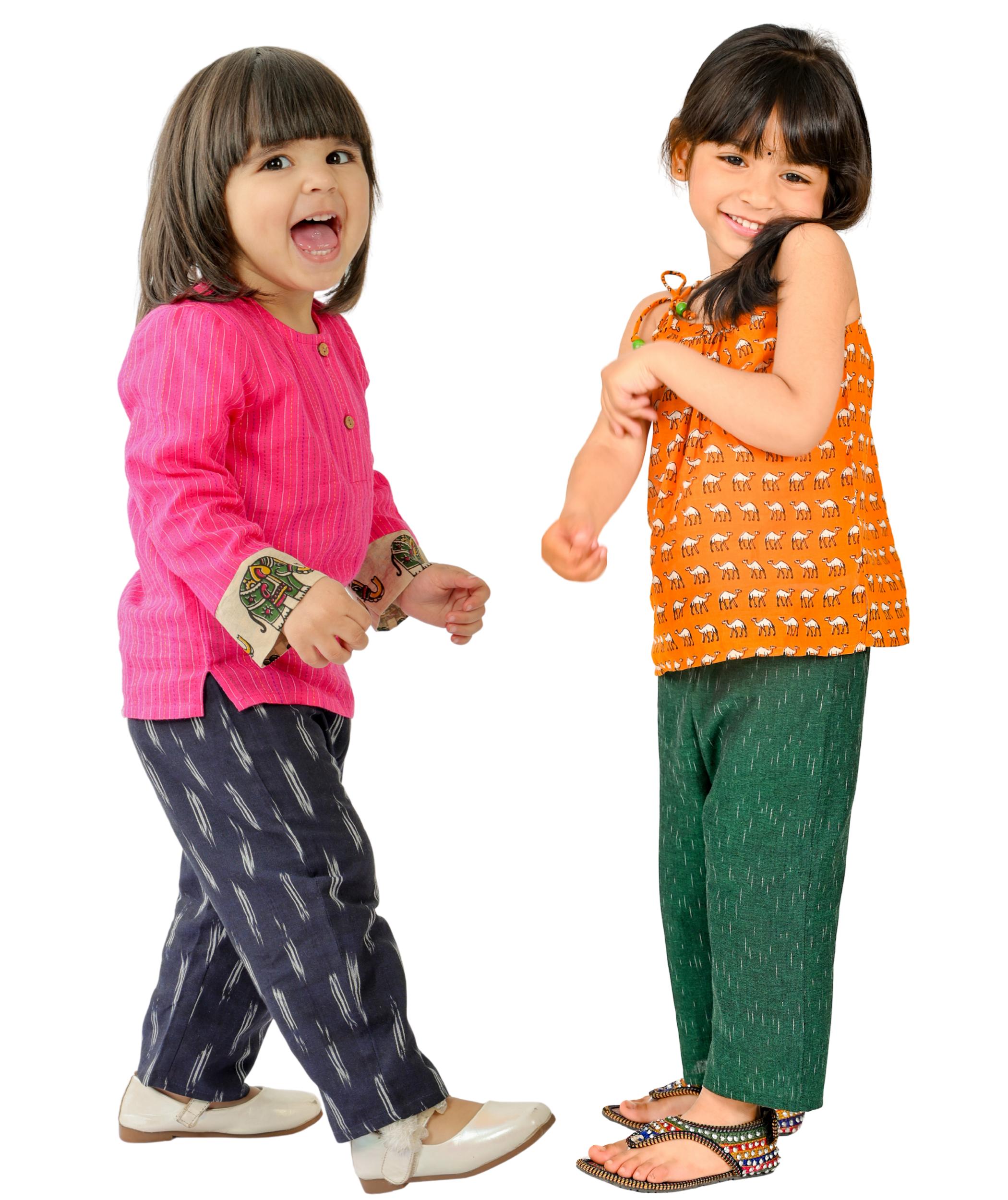 Baby Girl Dresses Cotton Clothes Top Pant Set 2-3 Years Kids Birthday Party Outfit Children Infant Festival Wear Pink:Blue & Orange:Green Tiny Bunnies 1-2 3-4