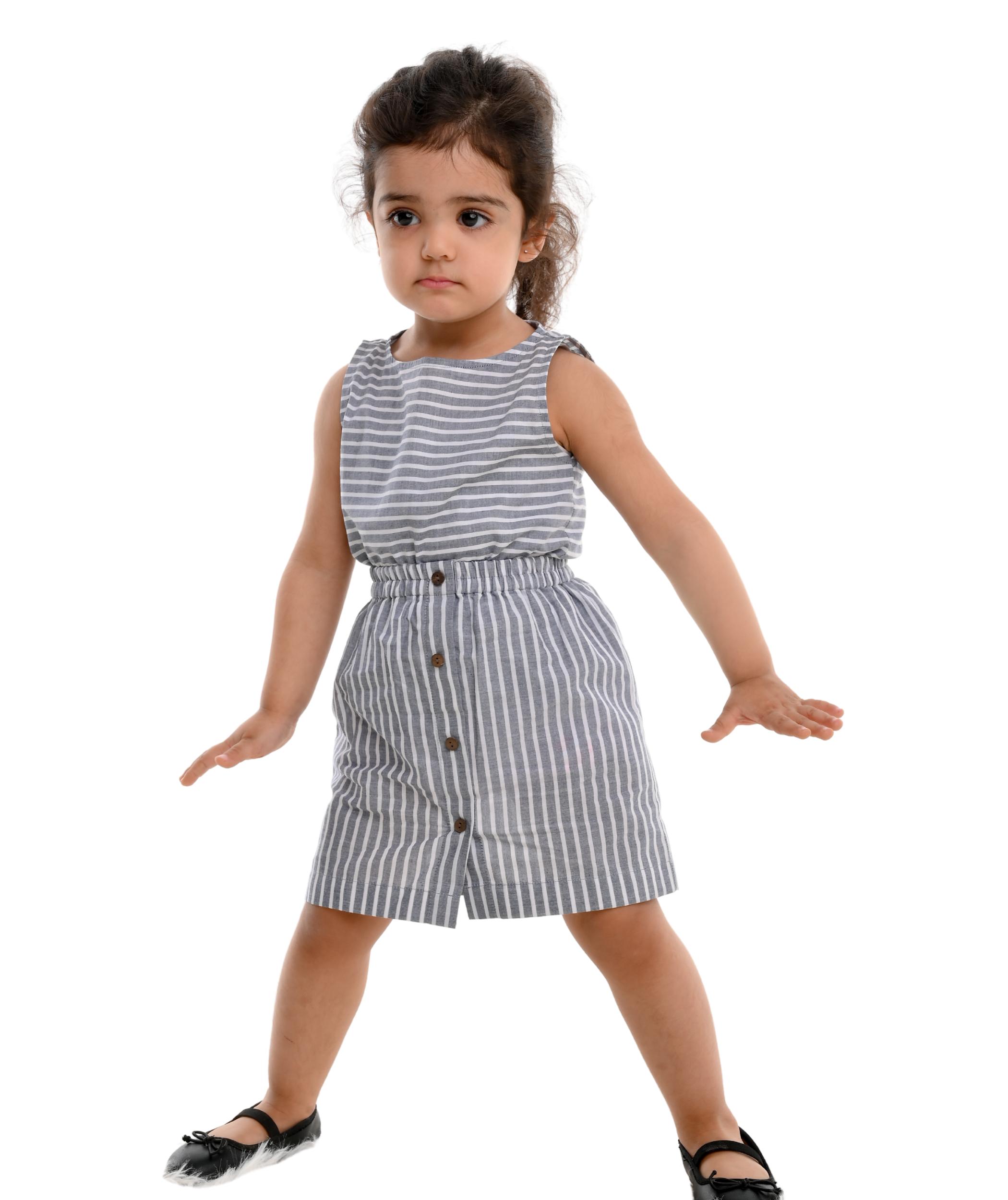 Tiny Bunnies Baby Girls Dresses Cotton Clothes Top Skirt Co-ord Set 1-2 Years Grey Stripes Children Summer Wear Kids Sleeveless Birthday Party Outfits 2-3 3-4