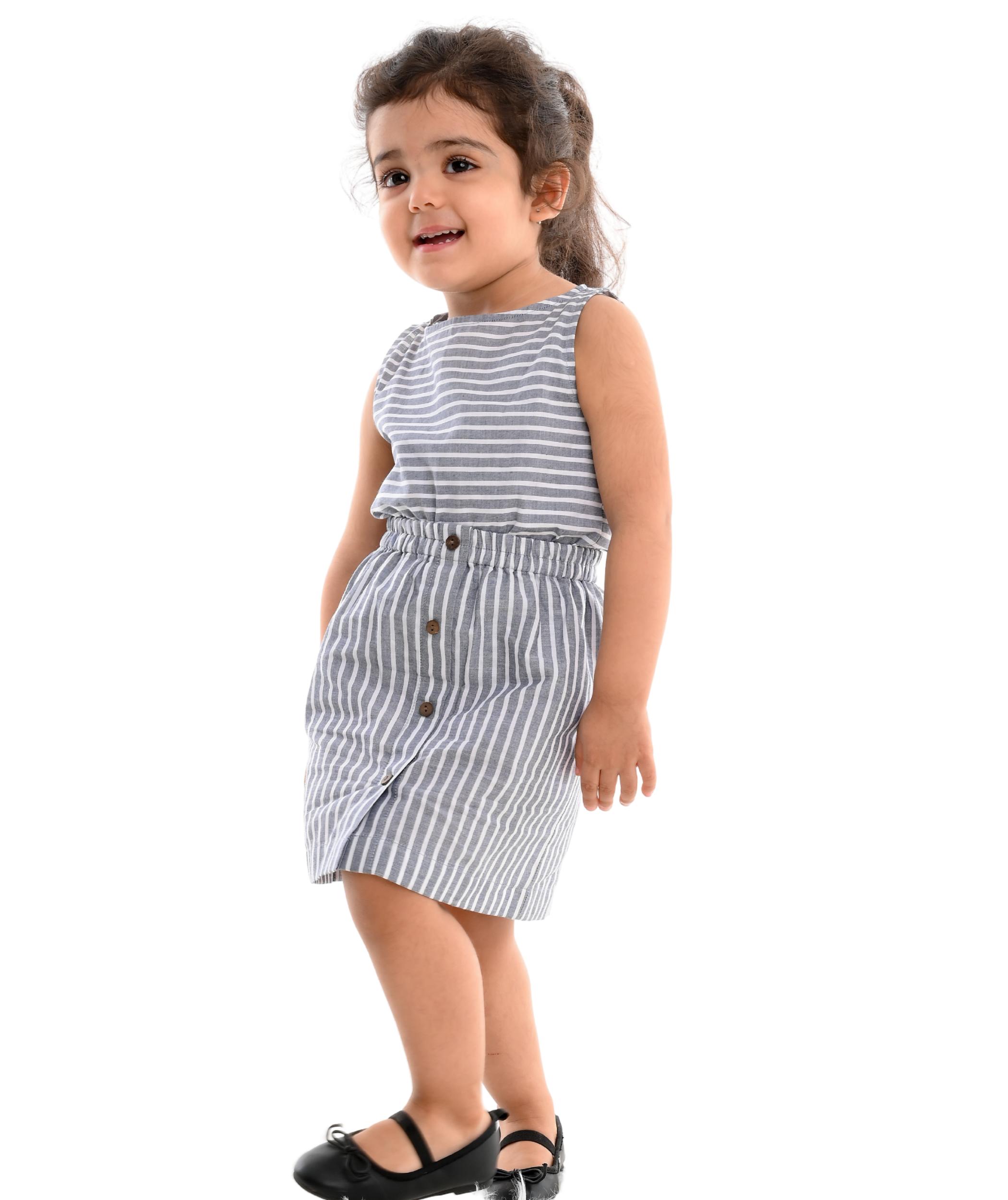 Tiny Bunnies Baby Girls Dresses Cotton Clothes Top Skirt Co-ord Set 1-2 Years Grey Stripes Children Summer Wear Kids Sleeveless Birthday Party Outfits 2-3 3-4