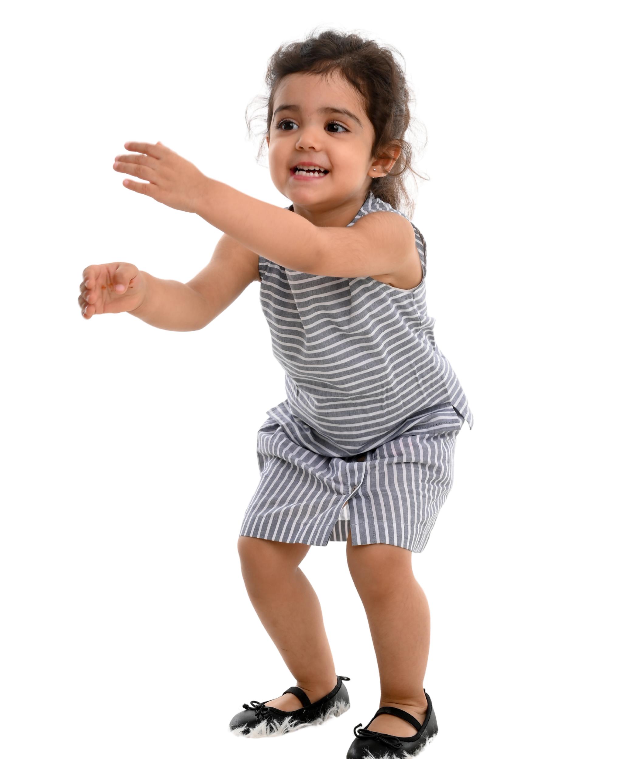 Tiny Bunnies Baby Girls Dresses Cotton Clothes Top Skirt Co-ord Set 1-2 Years Grey Stripes Children Summer Wear Kids Sleeveless Birthday Party Outfits 2-3 3-4