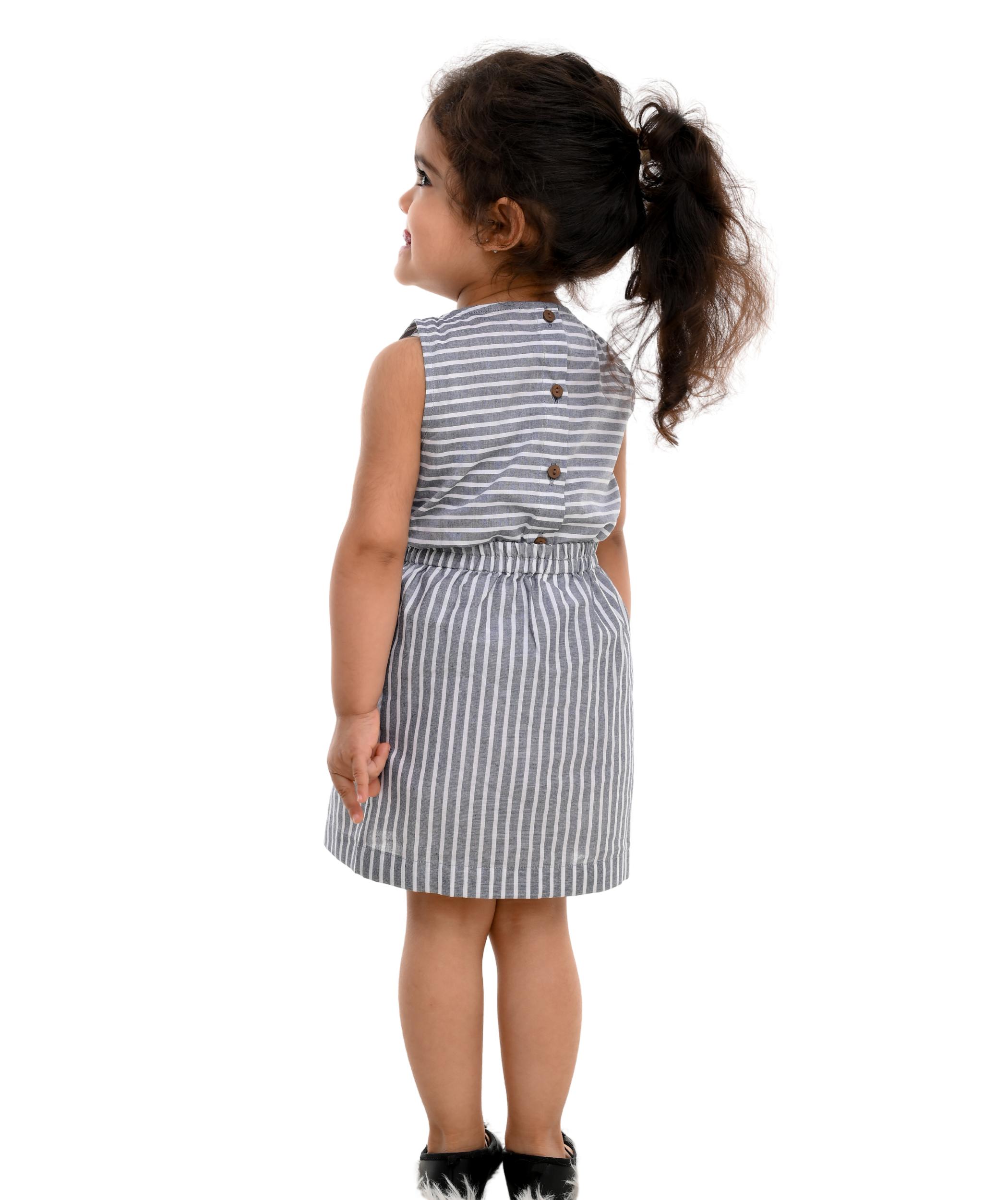 Tiny Bunnies Baby Girls Dresses Cotton Clothes Top Skirt Co-ord Set 1-2 Years Grey Stripes Children Summer Wear Kids Sleeveless Birthday Party Outfits 2-3 3-4