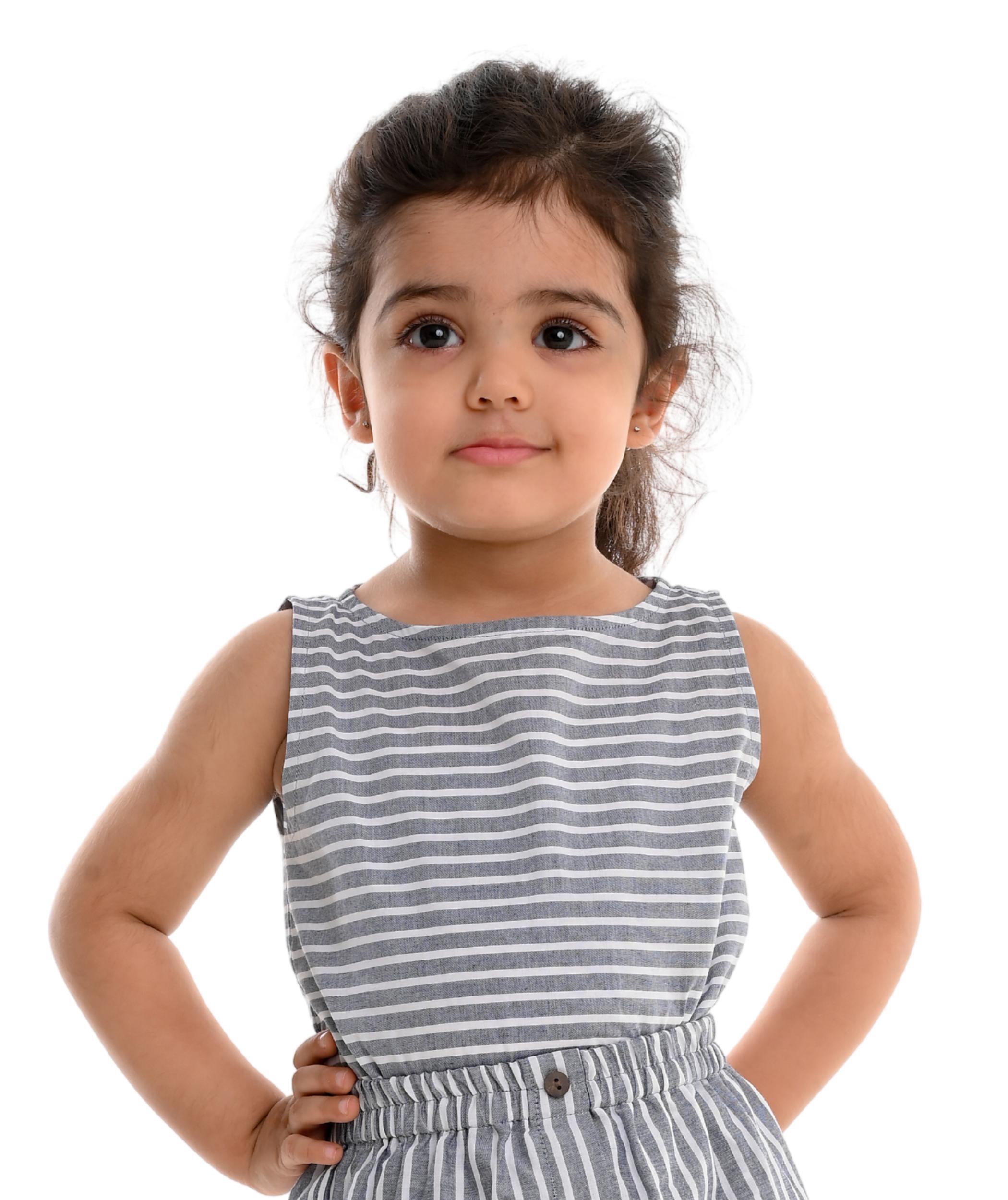 Tiny Bunnies Baby Girls Dresses Cotton Clothes Top Skirt Co-ord Set 1-2 Years Grey Stripes Children Summer Wear Kids Sleeveless Birthday Party Outfits 2-3 3-4