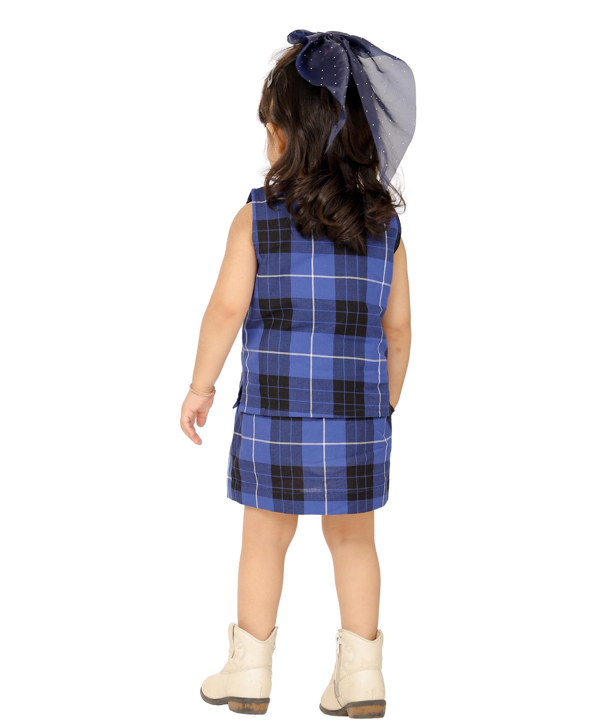 Tiny Bunnies Baby Girls Dress Cotton Clothes Top Skirt Co-ord Set 1 -2 Years Blue Checkered Children Summer Wear Kids Sleeveless Birthday Party Outfit 2-3 3-4