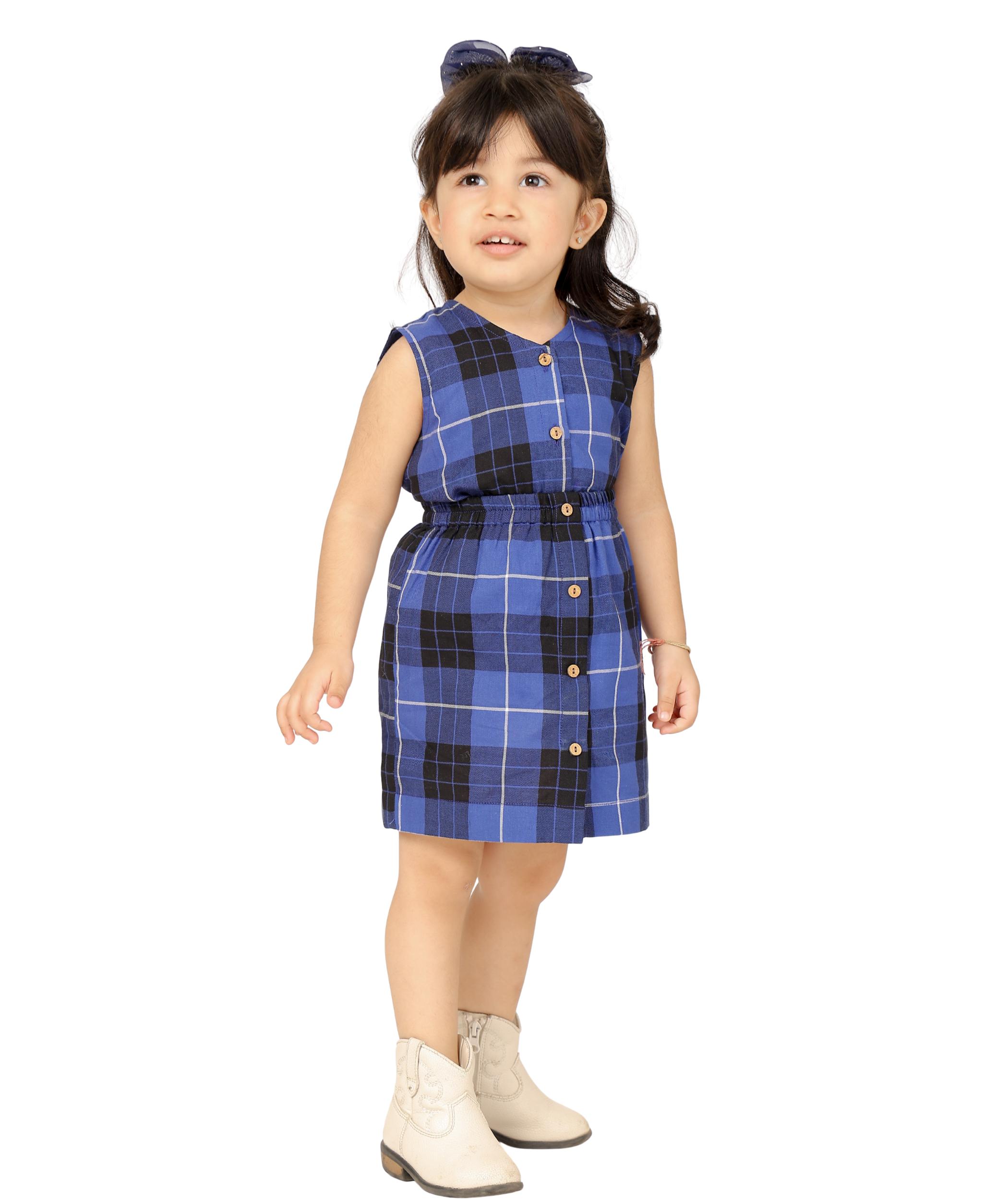 Tiny Bunnies Baby Girls Dress Cotton Clothes Top Skirt Co-ord Set 1 -2 Years Blue Checkered Children Summer Wear Kids Sleeveless Birthday Party Outfit 2-3 3-4