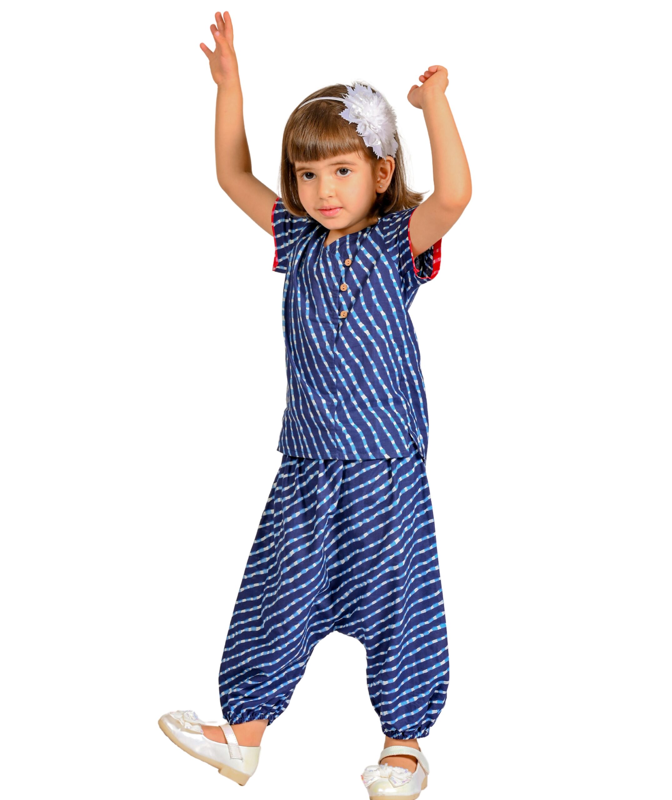 Baby Girls Cotton Top With Pant - Blue Clothing Set