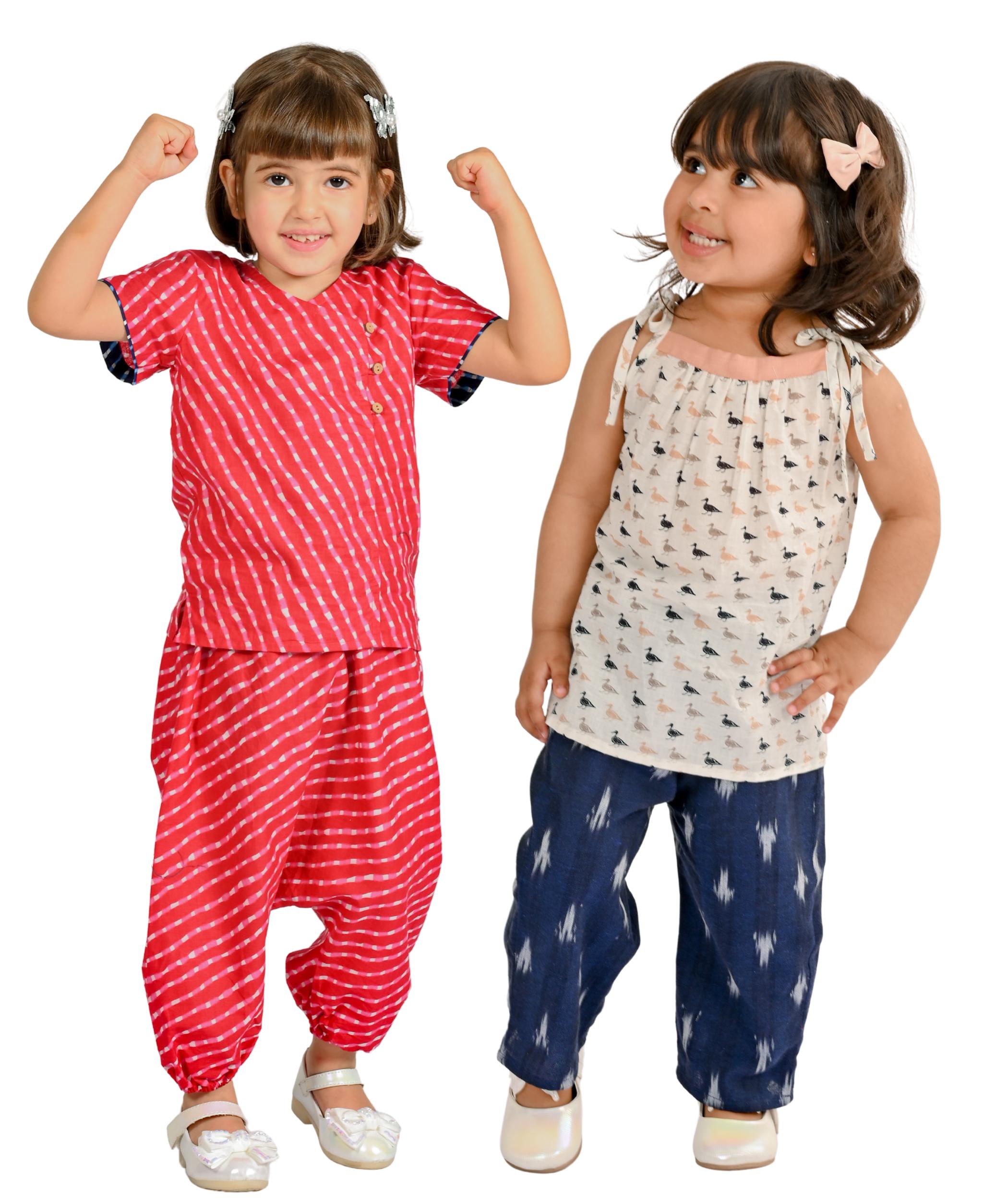 Tiny Bunnies Baby Girl Dresses Cotton Clothes Top Pant Set 1 Year To 4 Years Children Festival Wear Kids Birthday Party Printed Combo Outfits Pink & White:Blue