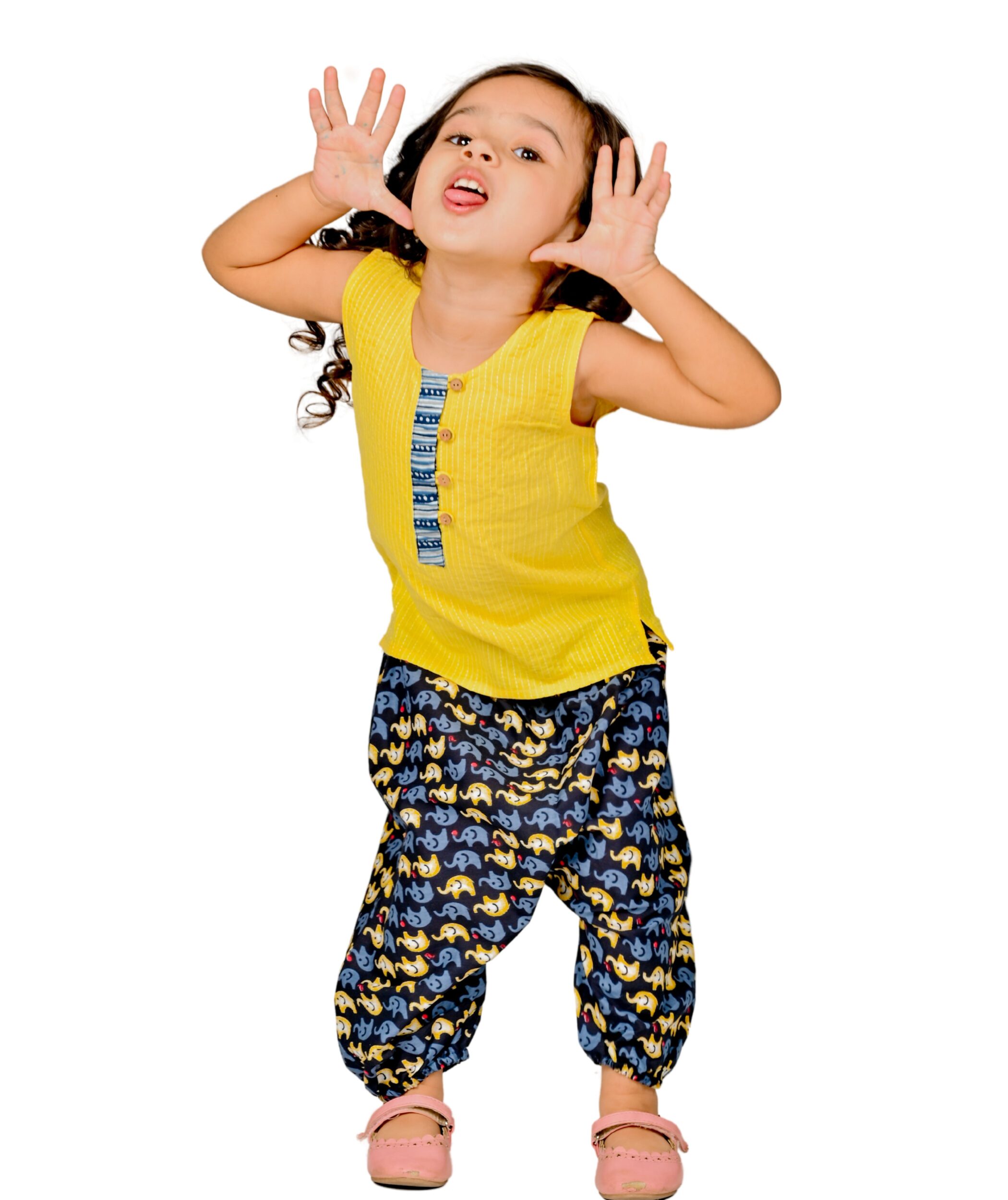 Baby Girls Cotton clothes Top With Pant set yellow black sleeveless dress